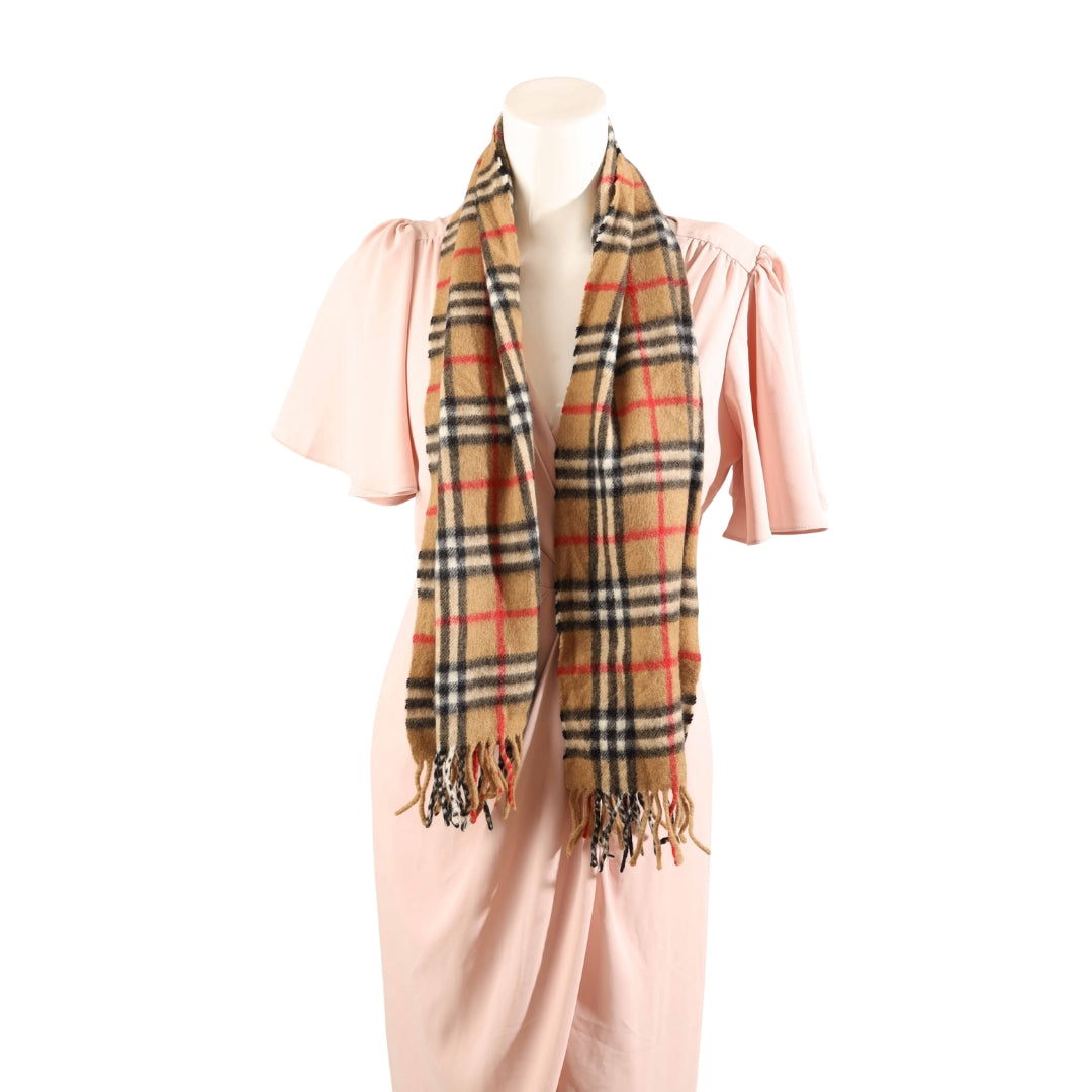 Burberry Beige Check Cashmere Scarf