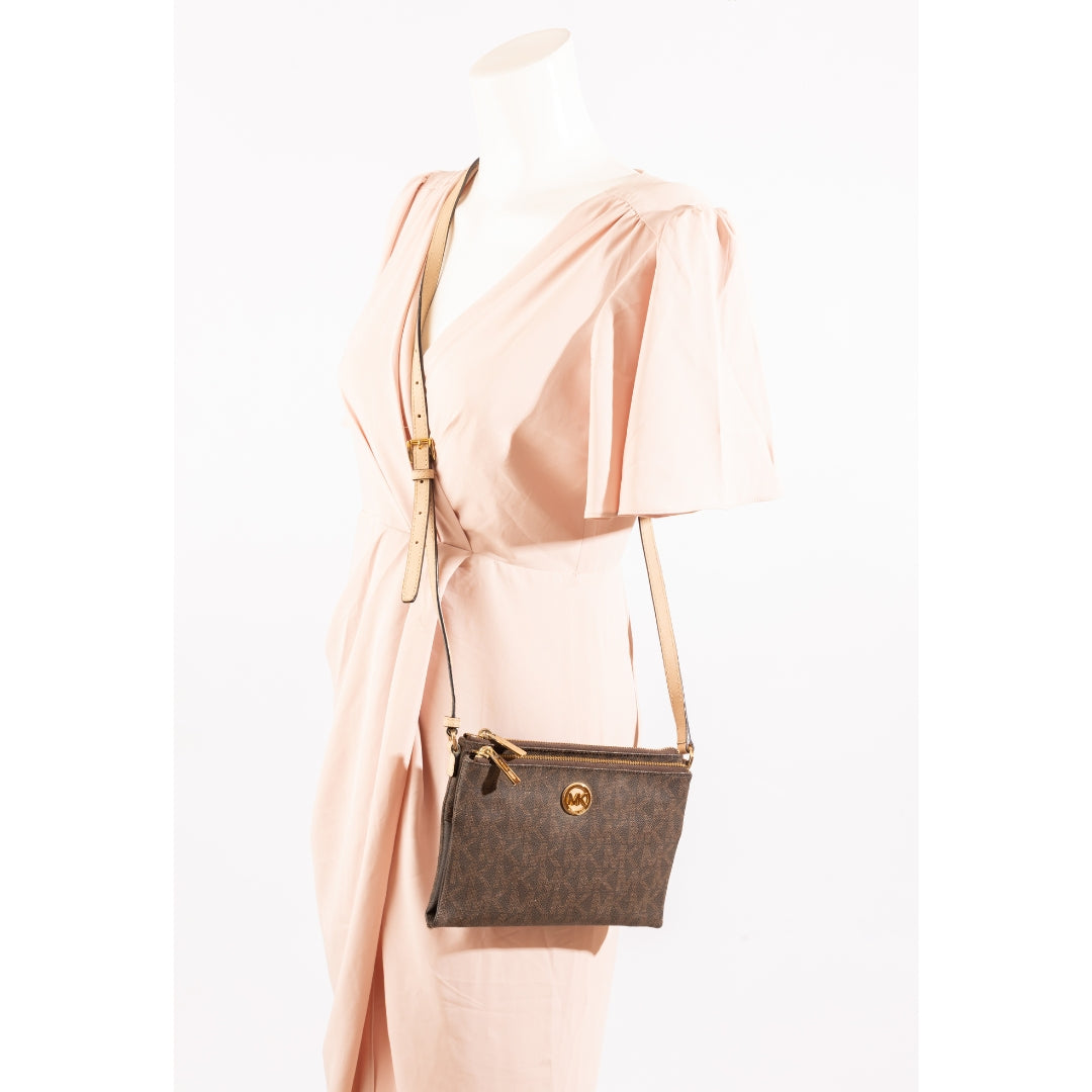 Michael Kors Brown Monogram Fulton Crossbody Bag