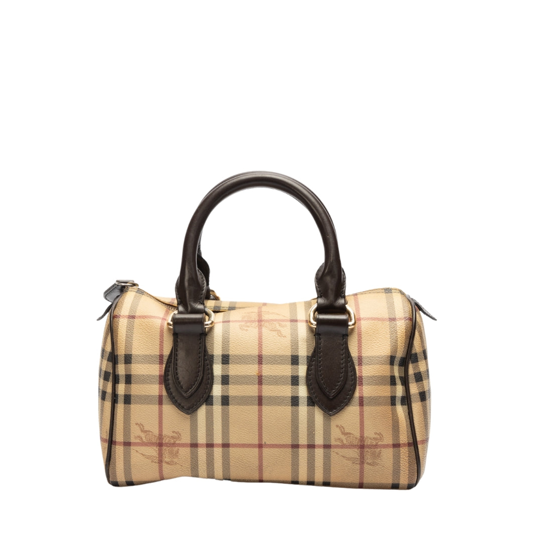 Burberry Haymarket Check PVC and Leather Boston Bag