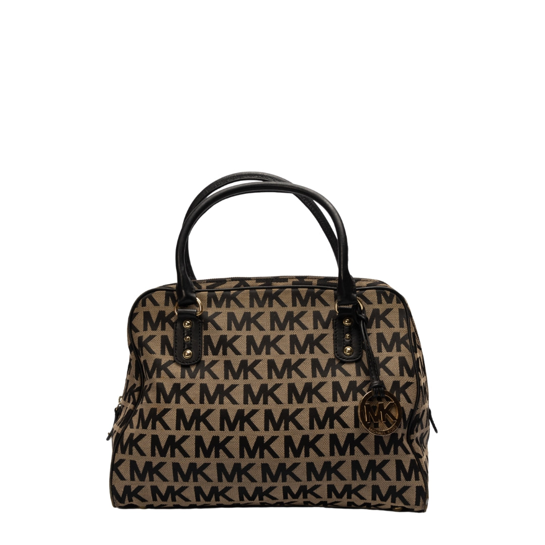 Michael Kors Canvas Raffia Top Handle Bag