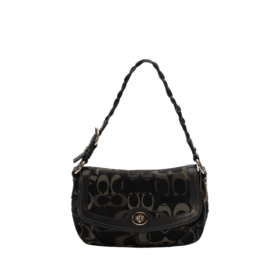 Coach Black Signature Canvas Leather Shoulder Bag