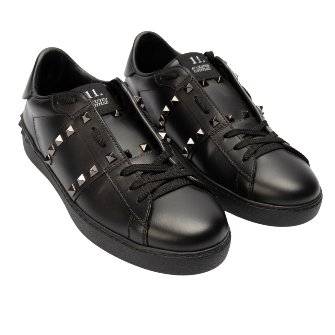 Valentino Black Leather Rockstud Low Top Sneakers