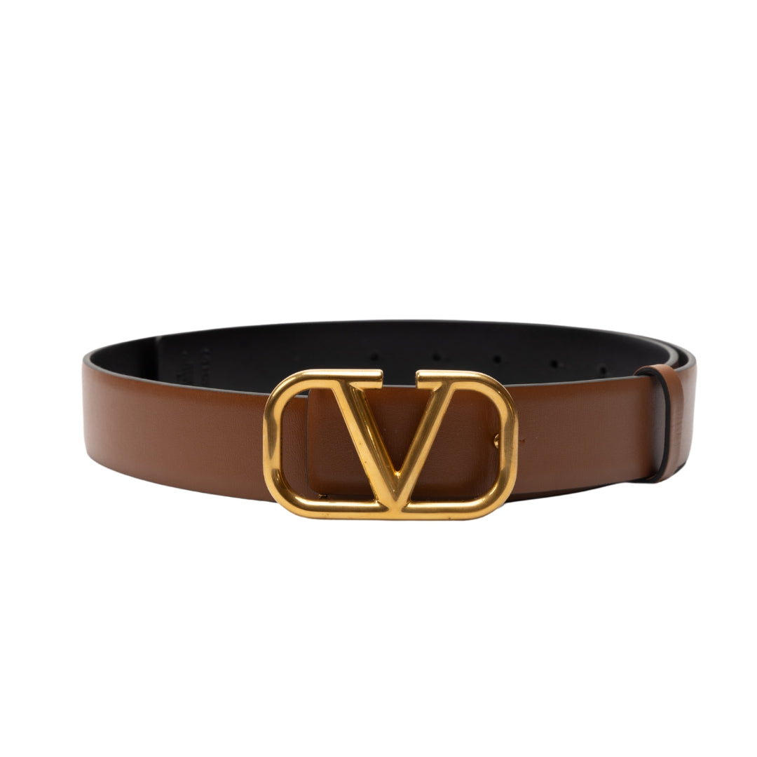 Valentino V Logo Calfskin Reversible Belt