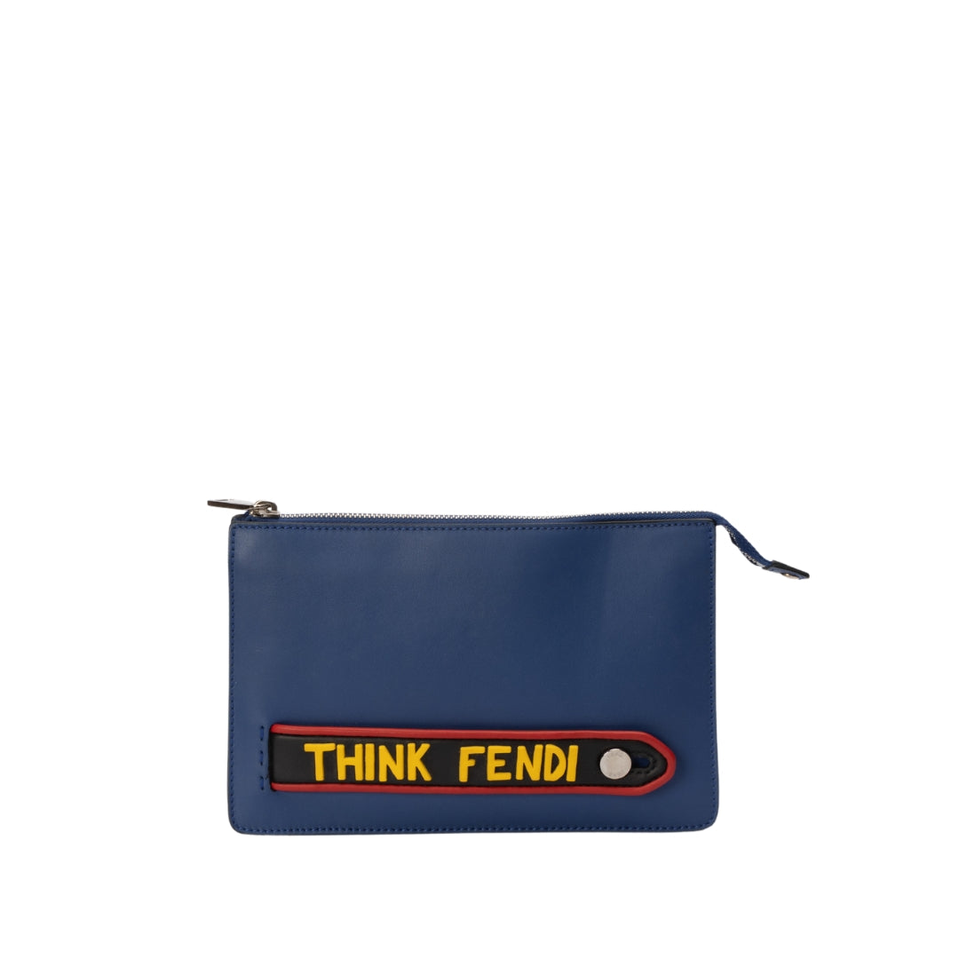 Fendi Think Logo Leather Clutch