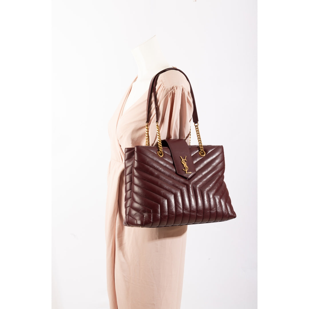 Saint Laurent Burgundy Matelasse Cassandre Shopper Tote
