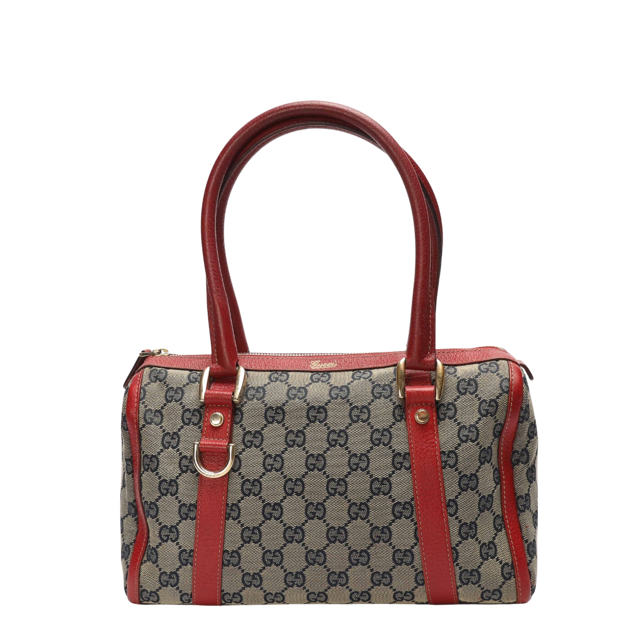 Gucci Red GG Canvas D-Ring Boston Bag