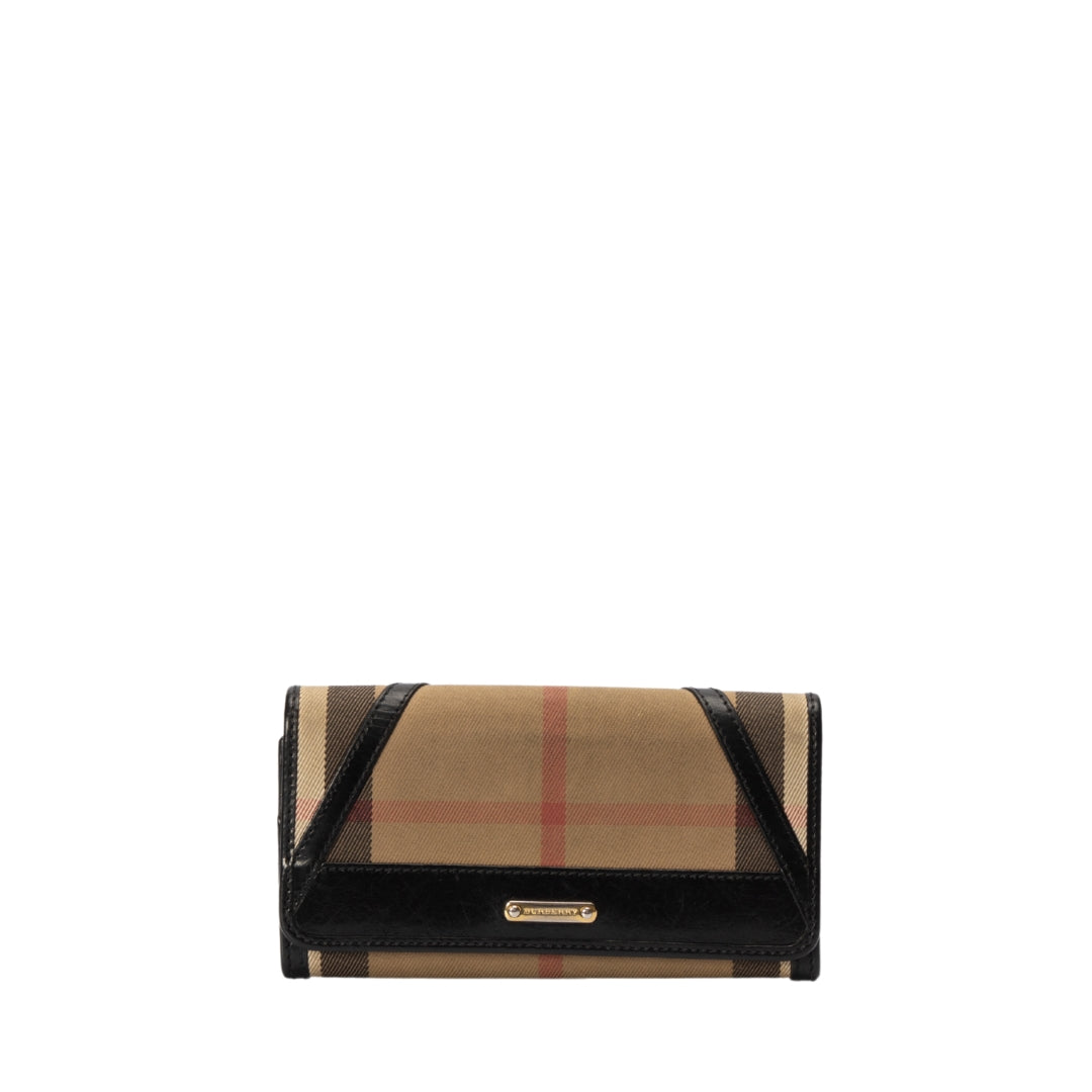 Burberry House Check Fabric and Leather Leighton Continental Wallet