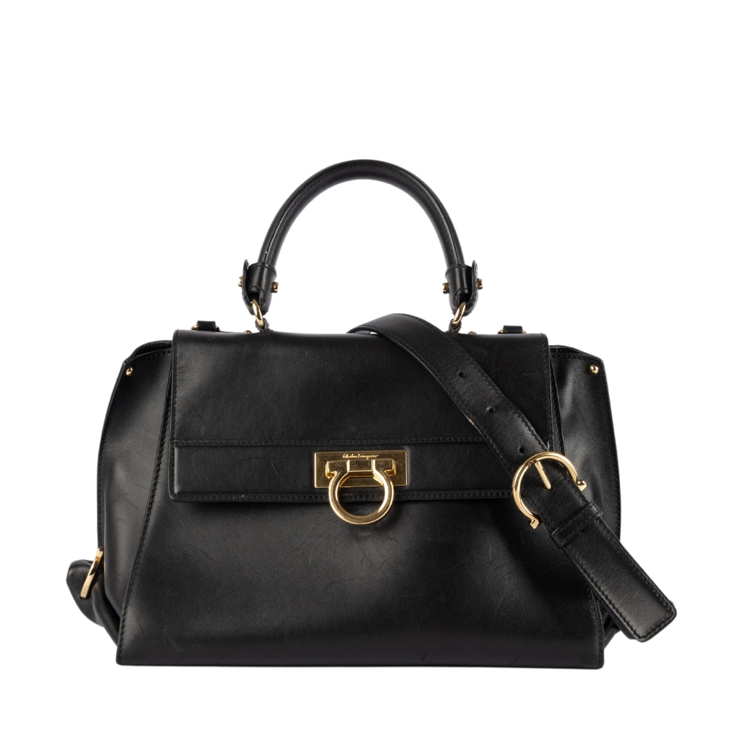 Salvatore Ferragamo Black Leather Top Handle Bag