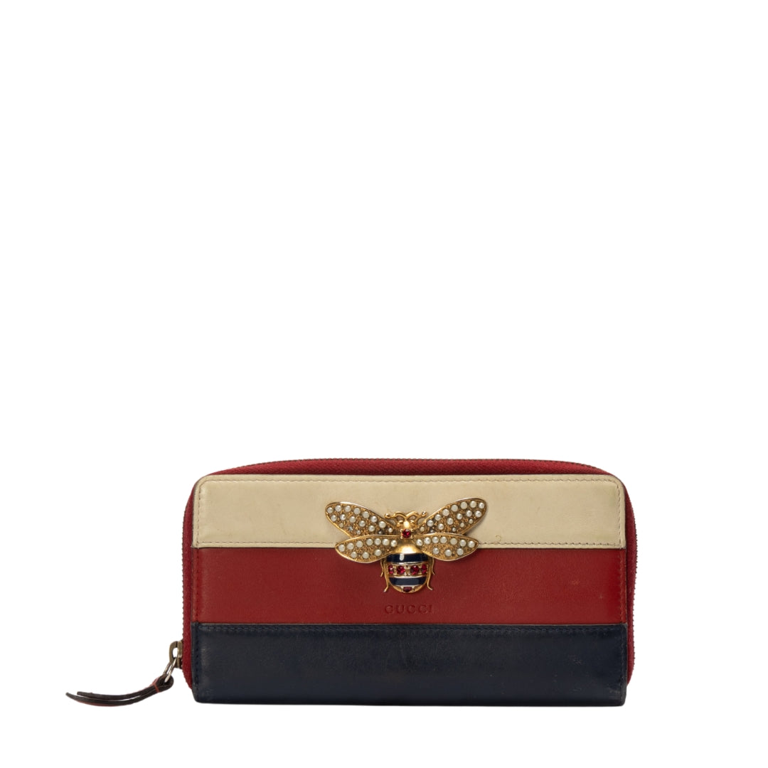 Gucci Tricolor Bee Queen Margaret Zip Around Wallet