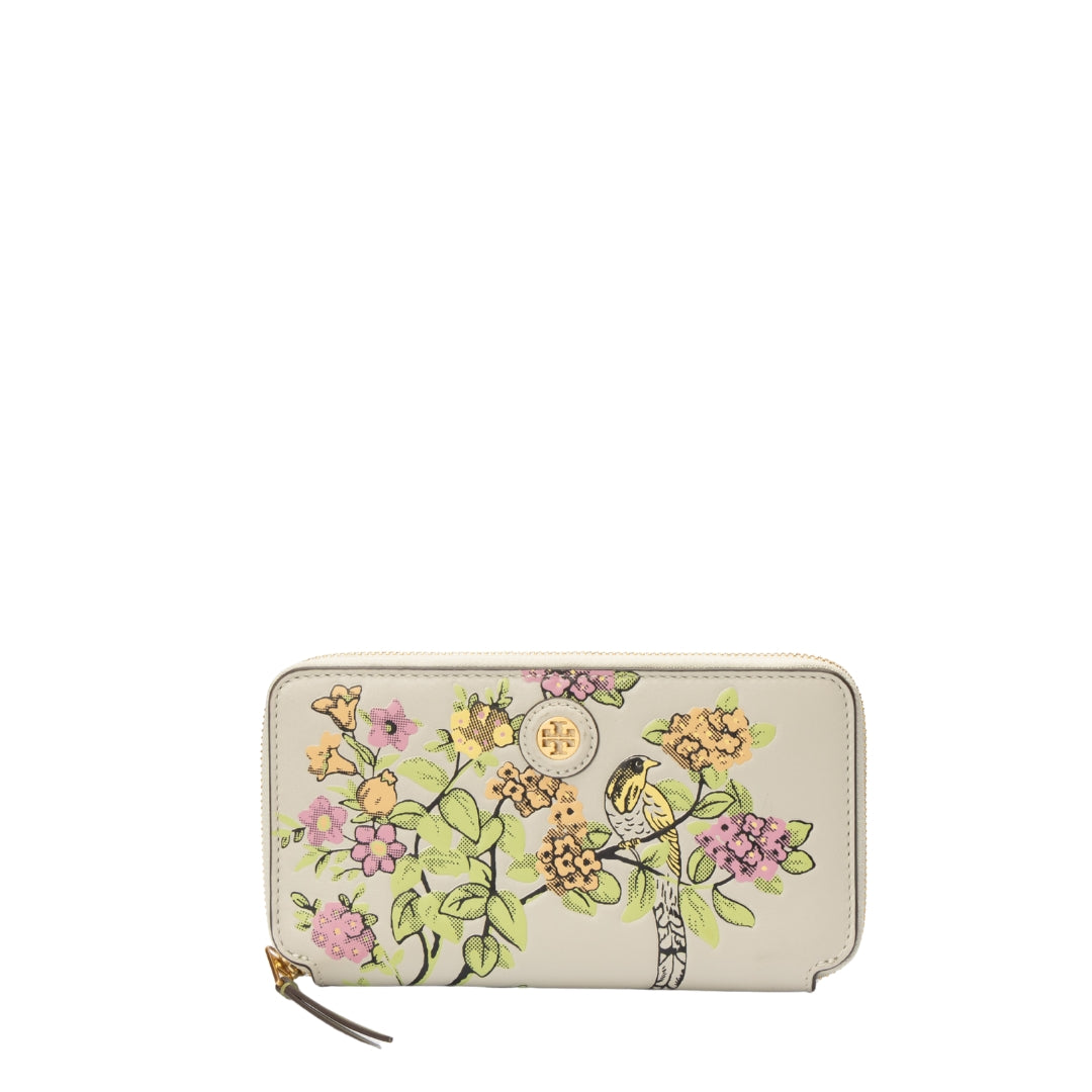 Tory Burch Green Floral Zippy Wallet