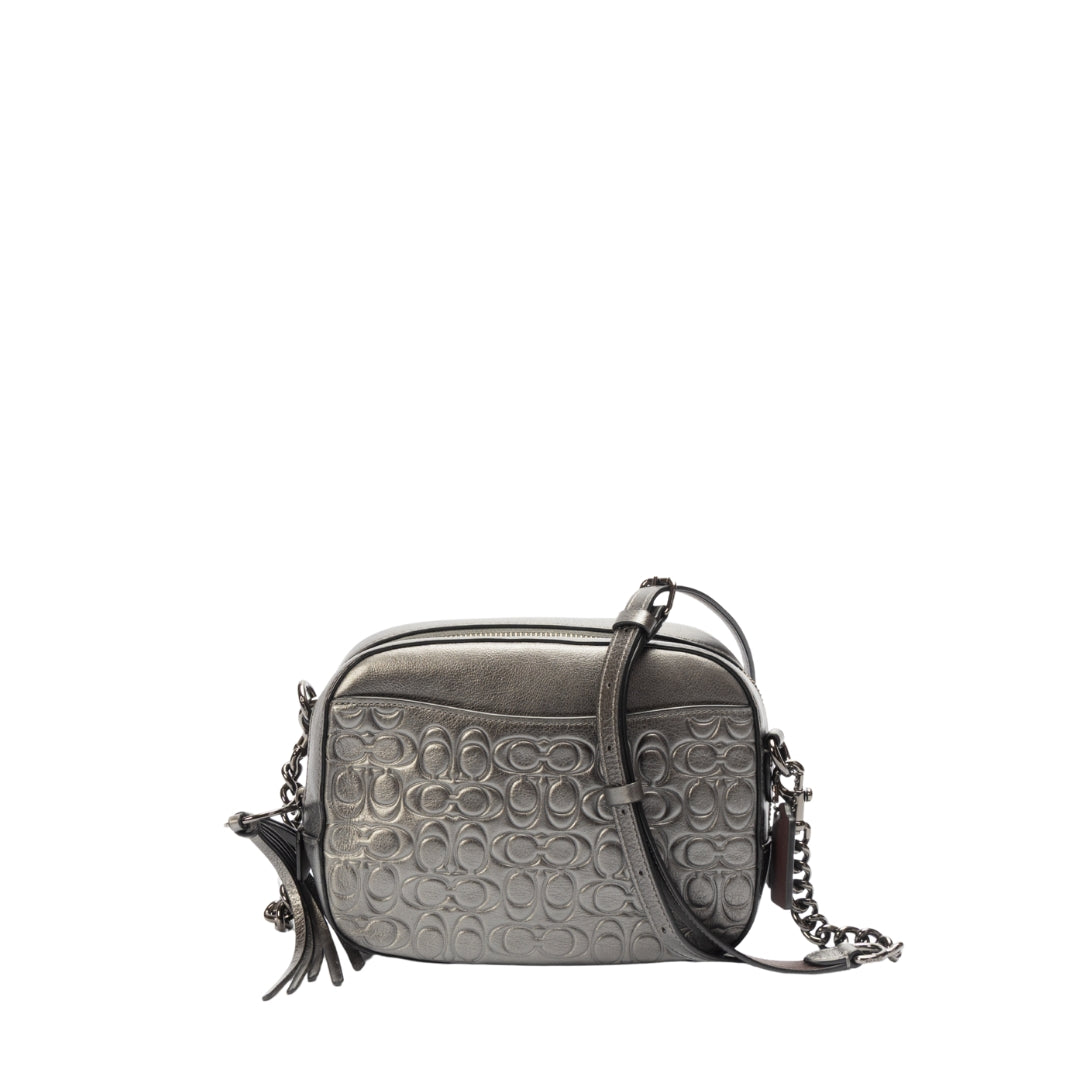 Coach Gunmetal Grey Medium Logo Chain Handle Cross Body Bag