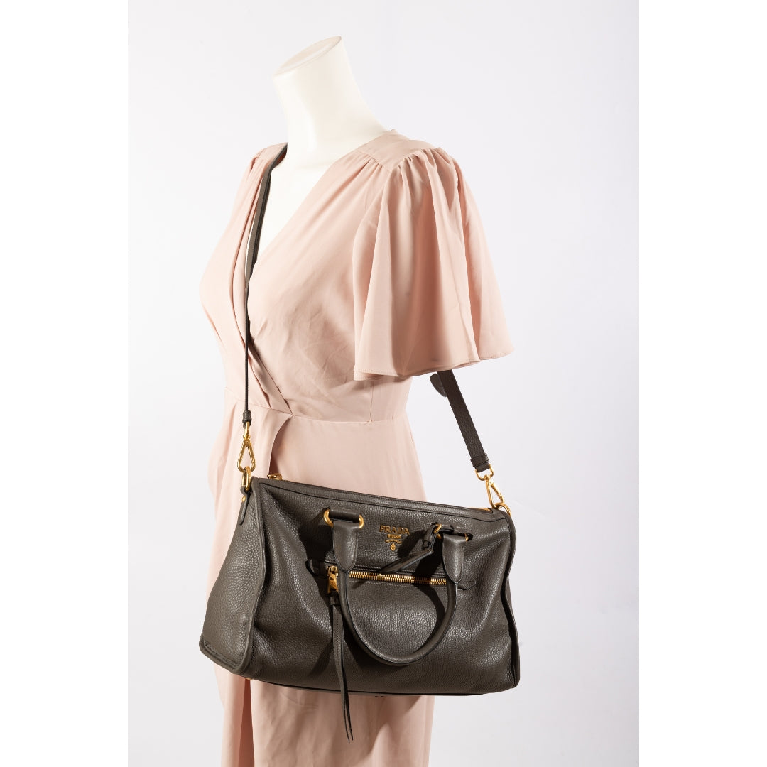 Prada Dark Beige Vitello Daino Convertible Satchel