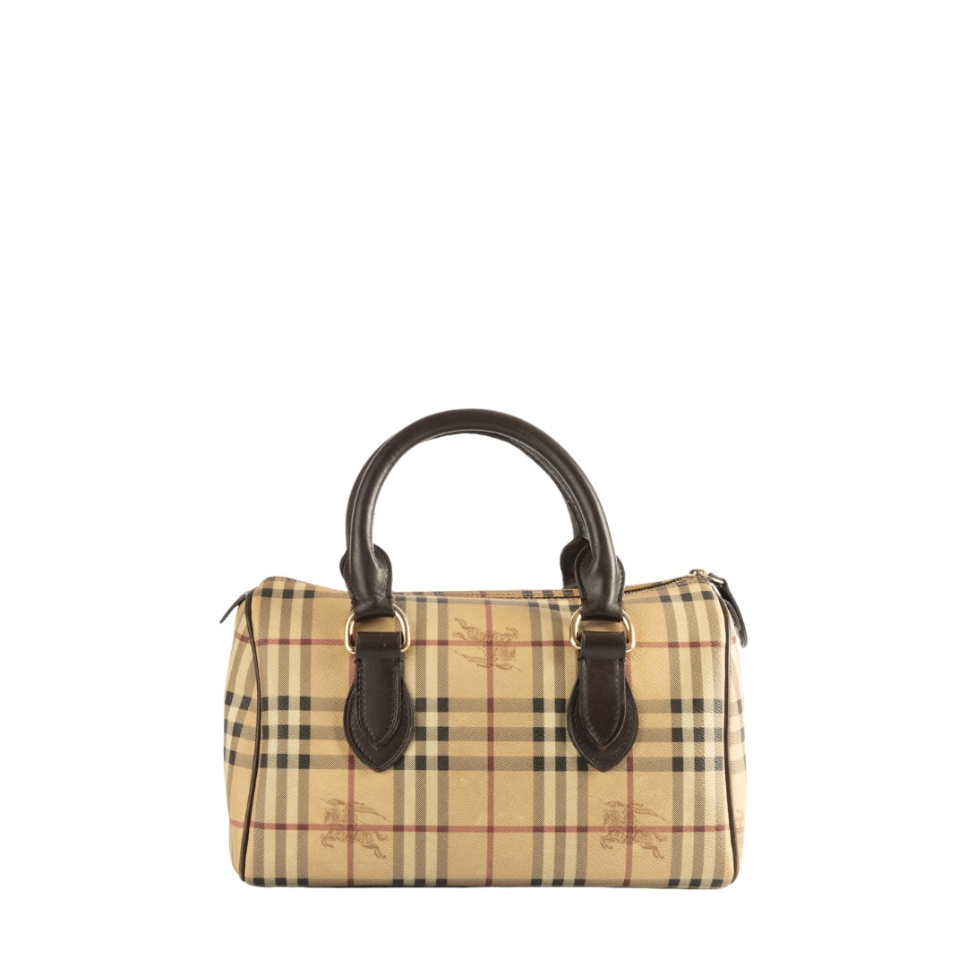 Burberry Haymarket Check Canvas Leather Boston Bag