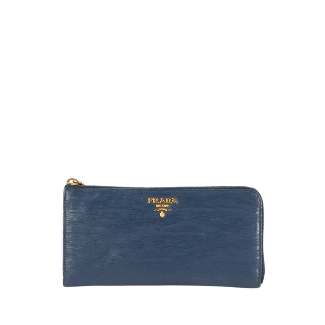 Prada Blue Vitello Move Leather Zip Around Wallet