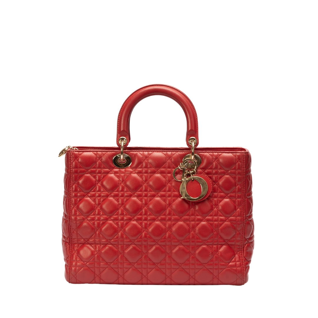 Lady Dior Red Cannage Quilted Leather Bag