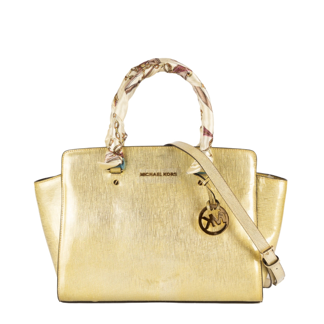 Michael Kors Gold Leather Large Selma Satchel