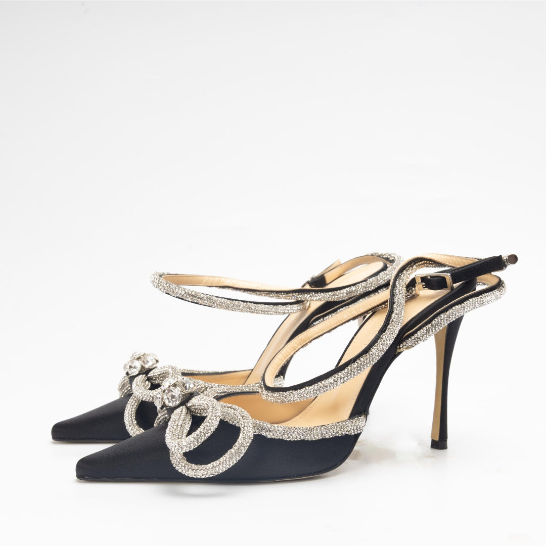 Mach & Mach Black Double Bow Satin Pumps
