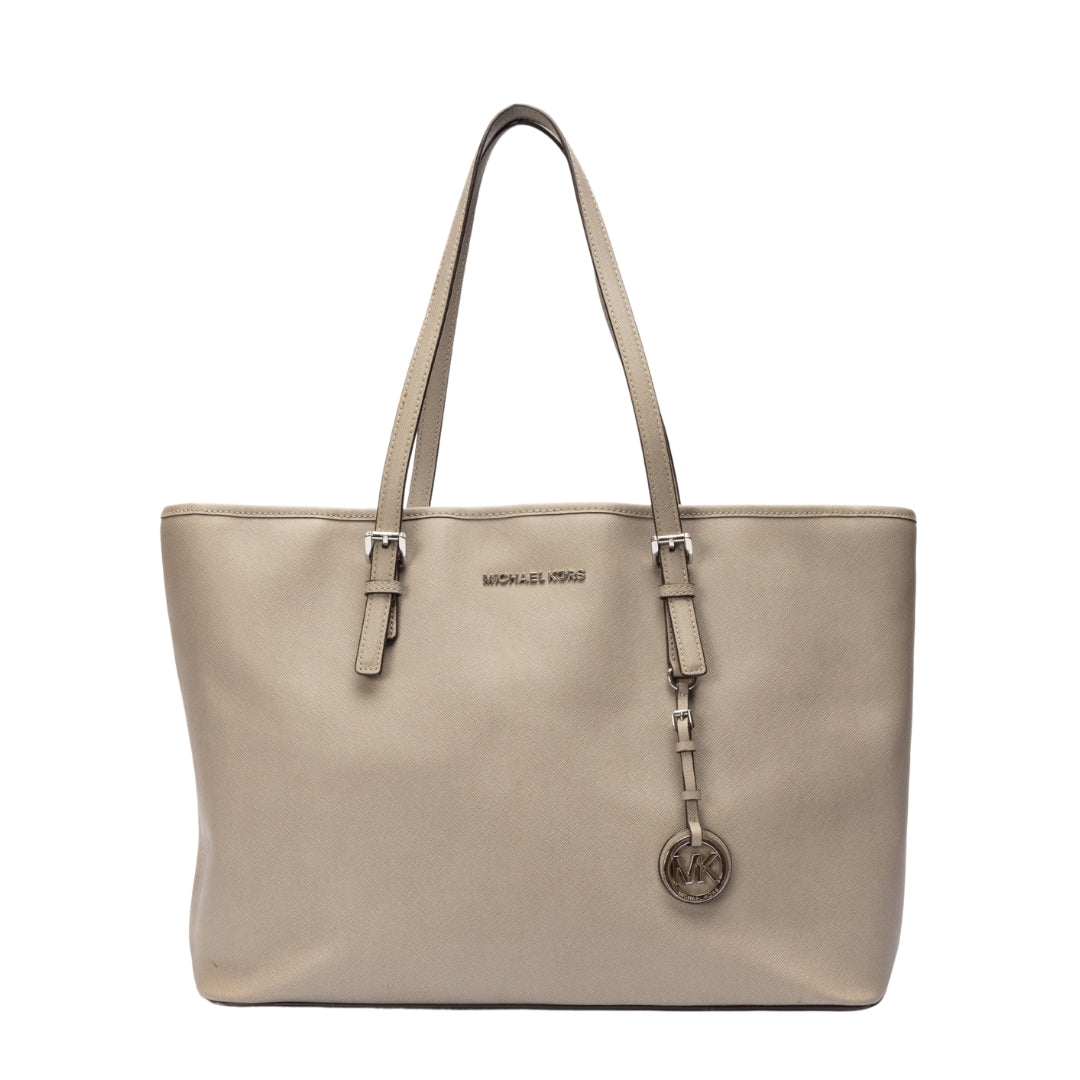 Michael Kors Grey Leather Jet Set Travel Tote