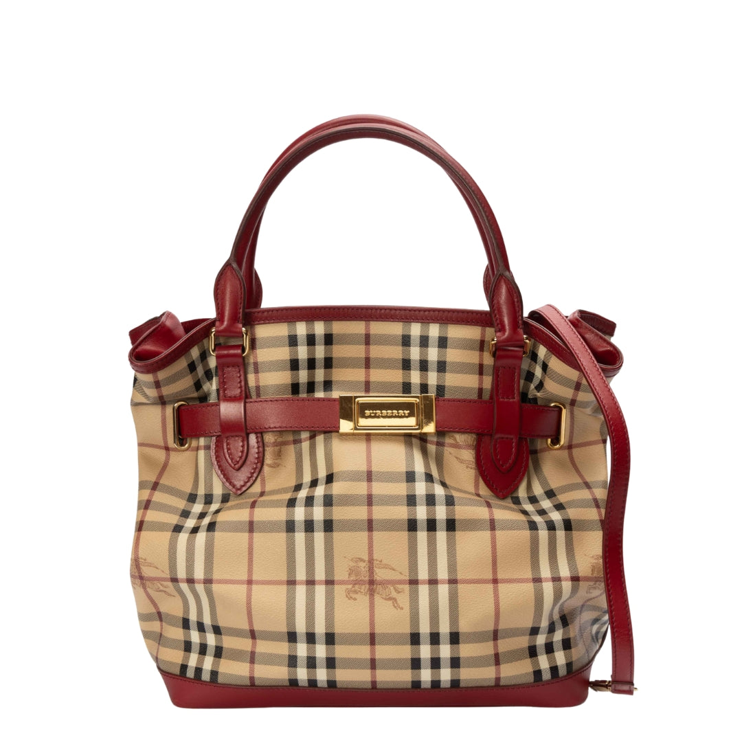 Burberry Red/Beige Haymarket Check Golderton Tote