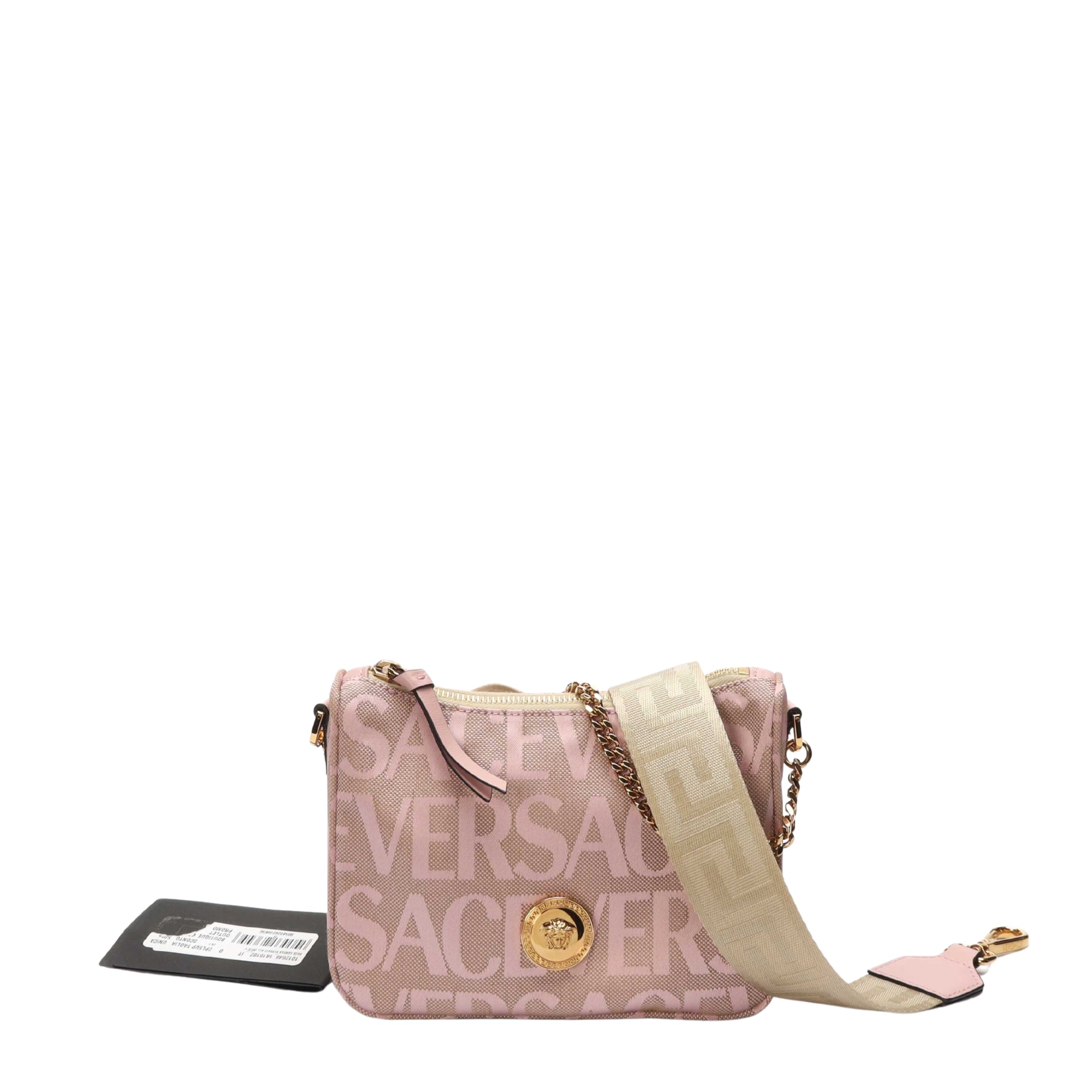 Versace Pink Logo Canvas Baguette