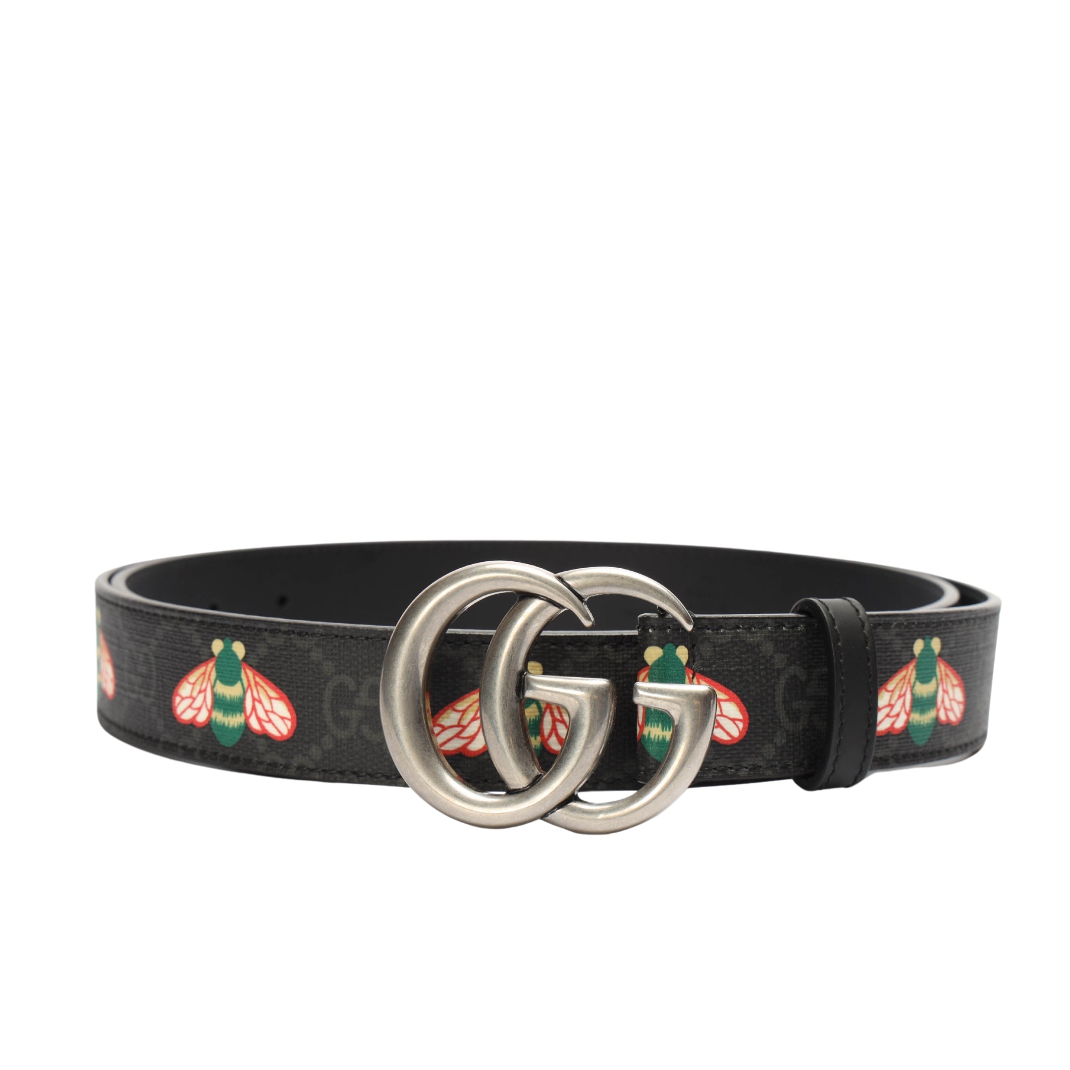 Gucci Black Bee GG Supreme Canvas Marmont Buckle Belt