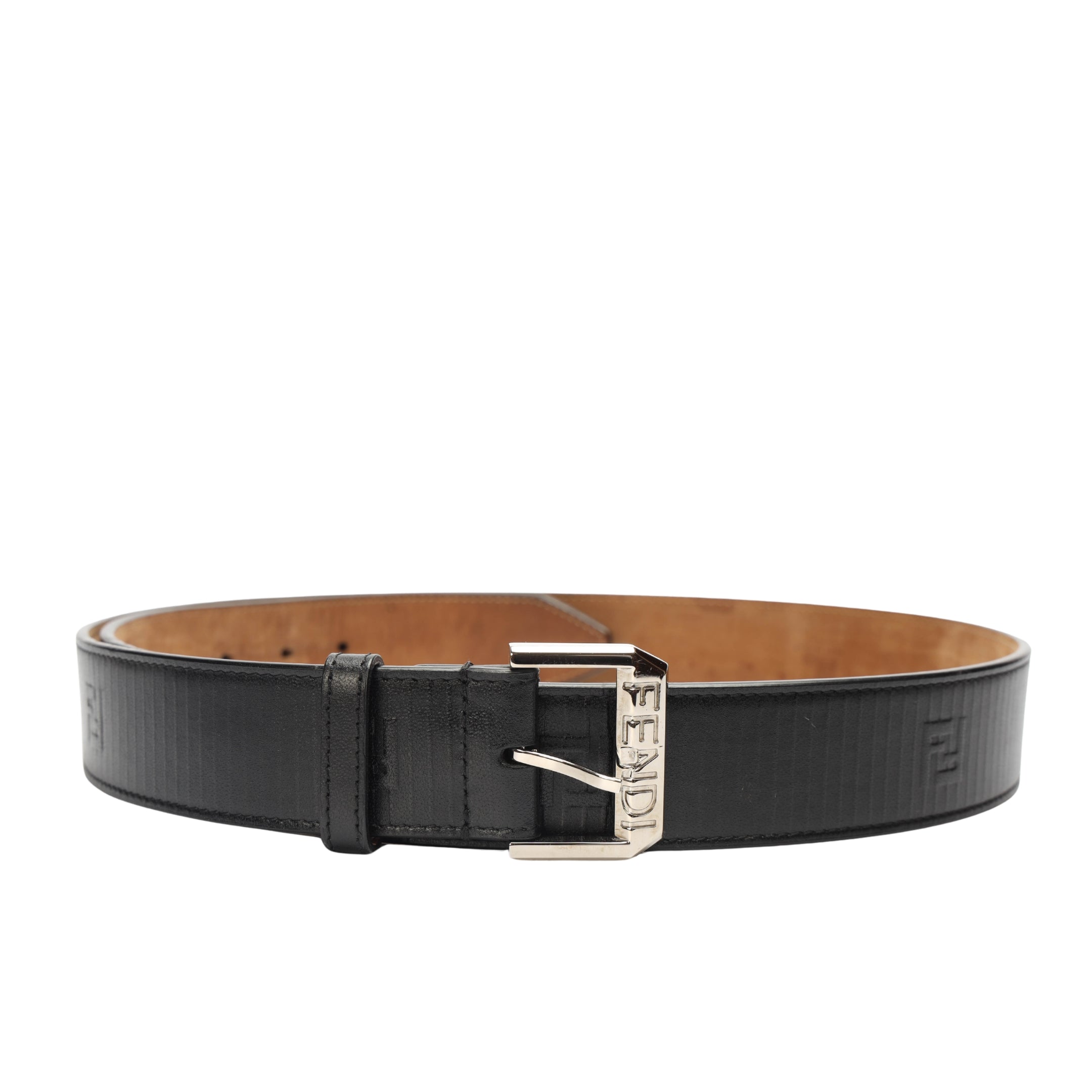 Fendi Black FF Leather Buckle Belt