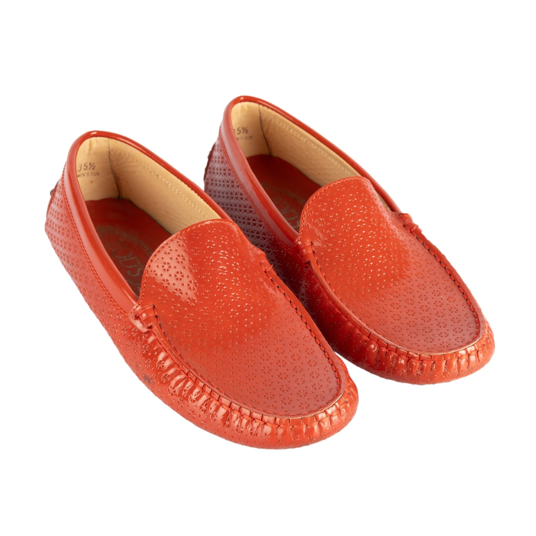 Tod's Red Laser cut Patent Leather Gommino Driving Loafers