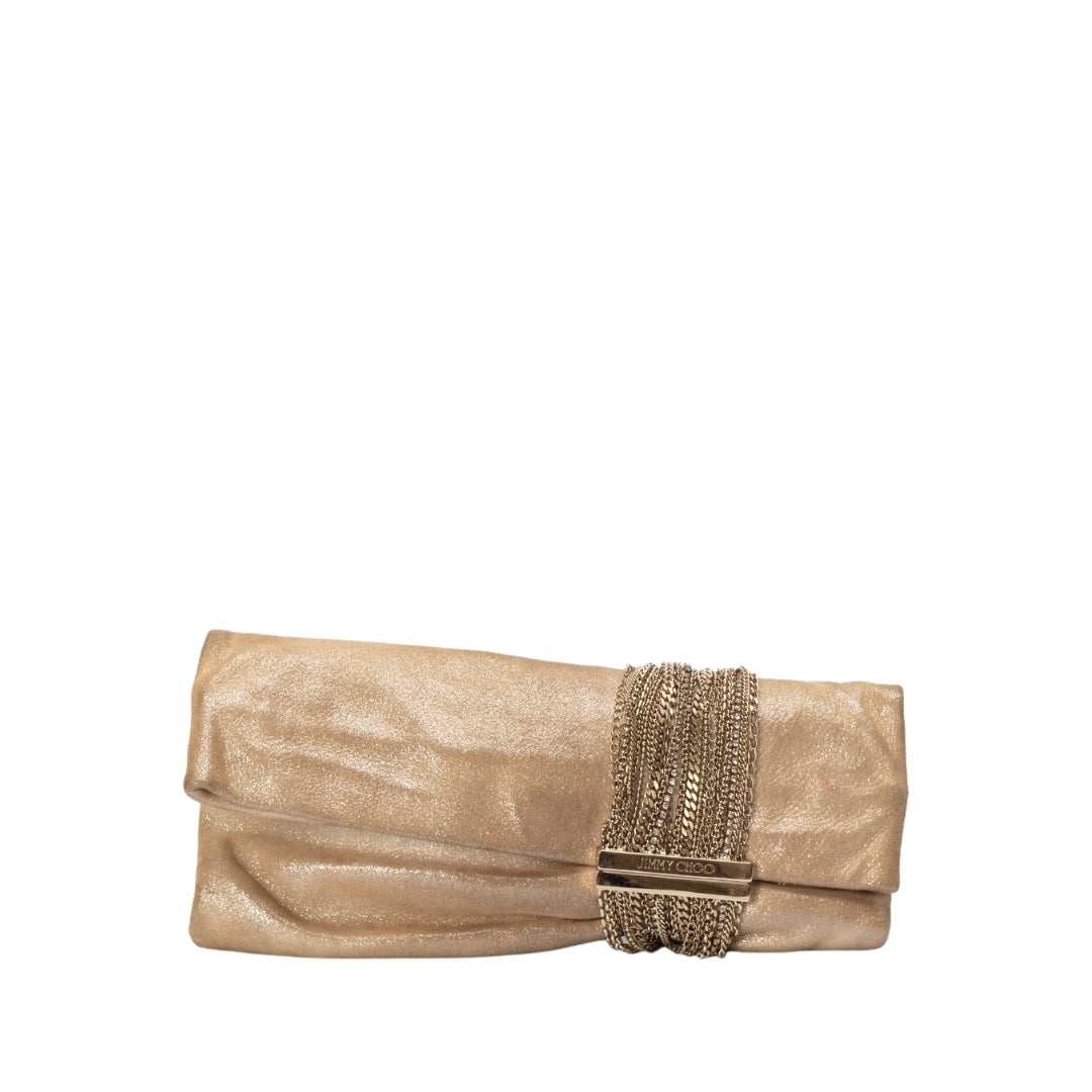 Jimmy Choo Beige Shimmering Suede Chandra Clutch