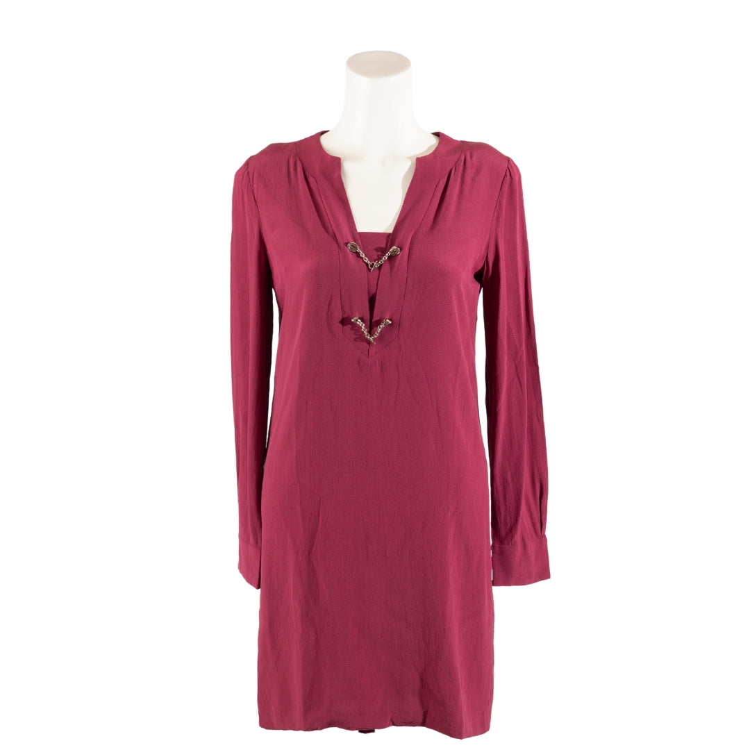 Gucci Berry Crepe De Chine Long Sleeves Dress