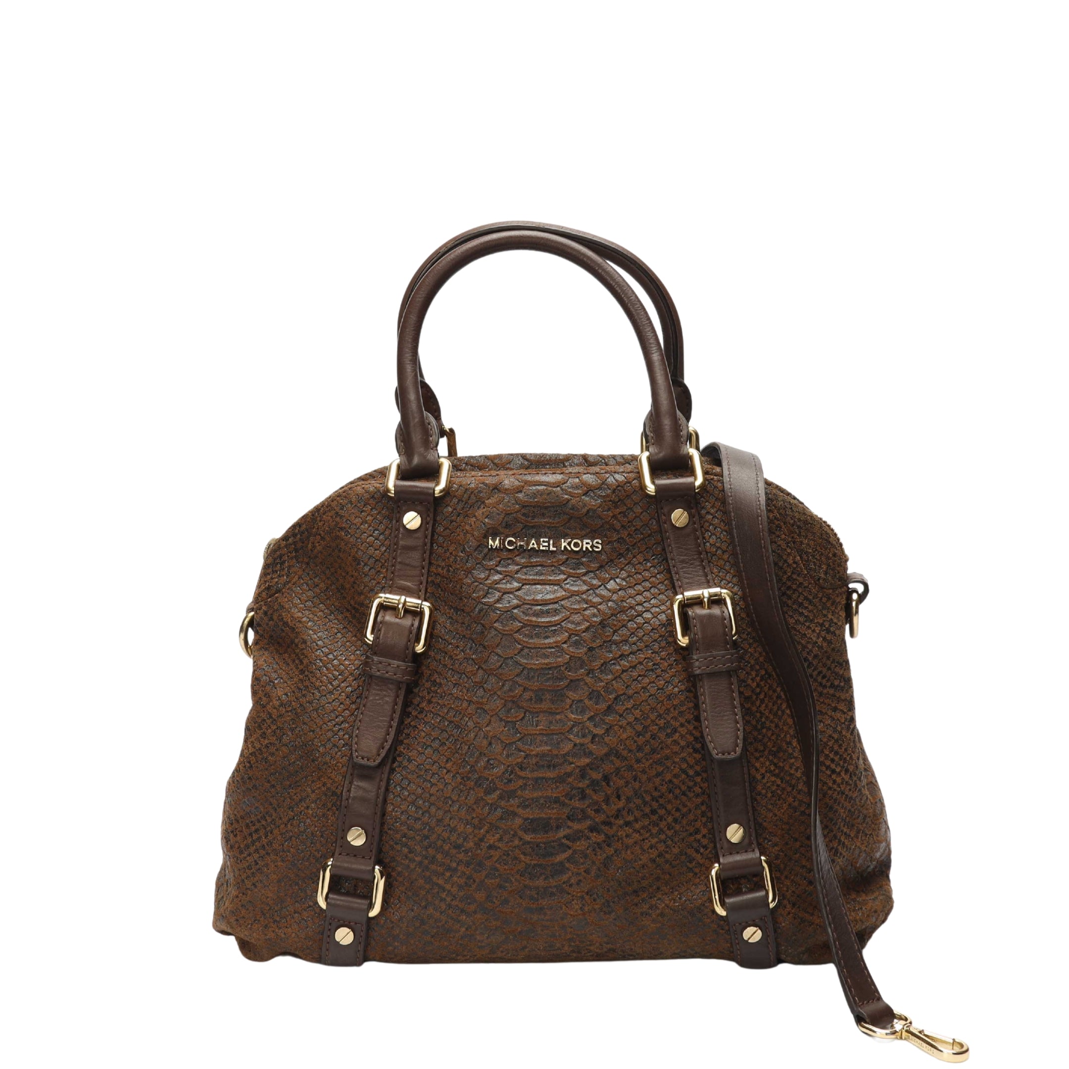 Michael Kors Bedford Brown Python Bowling Satchel