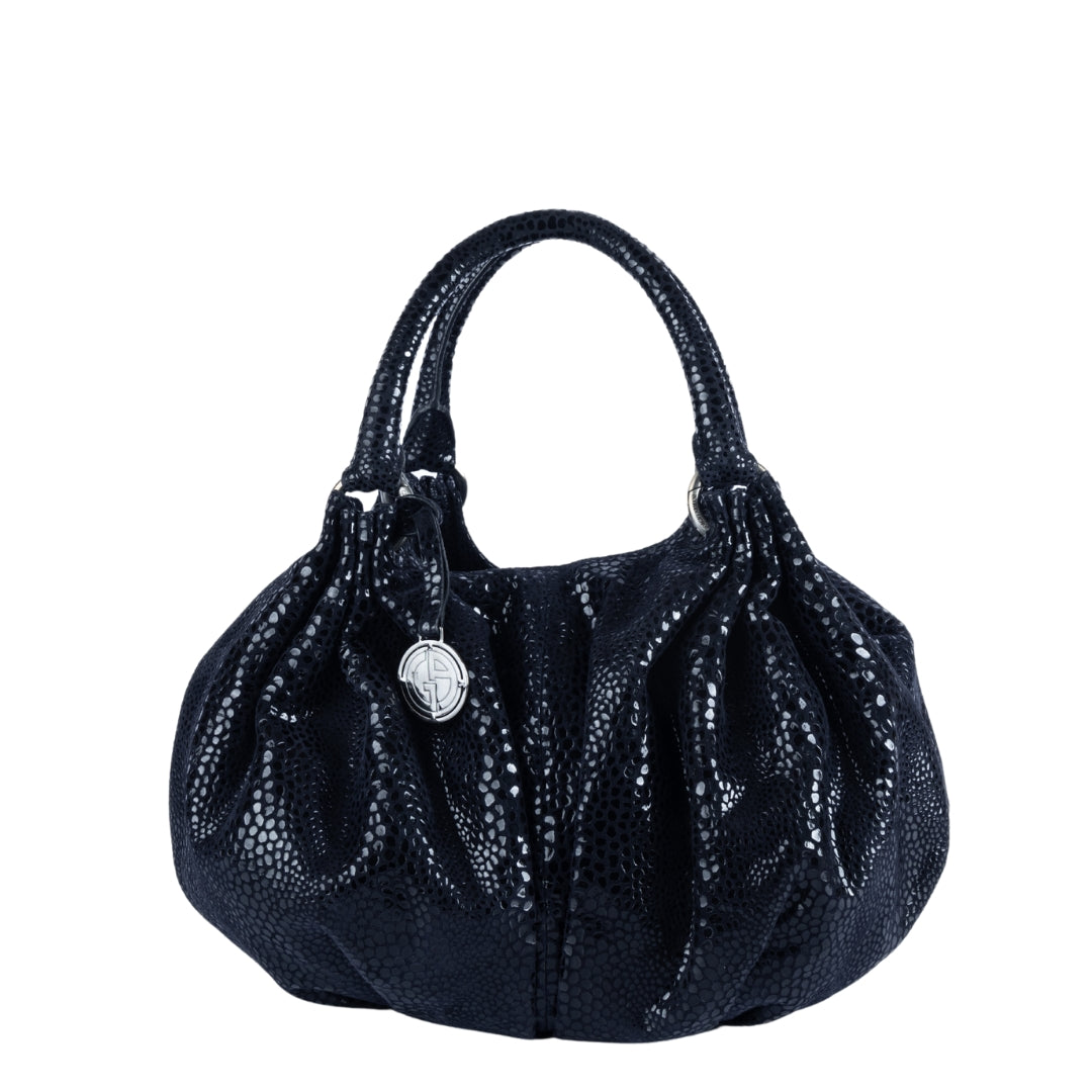 Giorgio Armani Black Leather Python Skin Hobo Bag