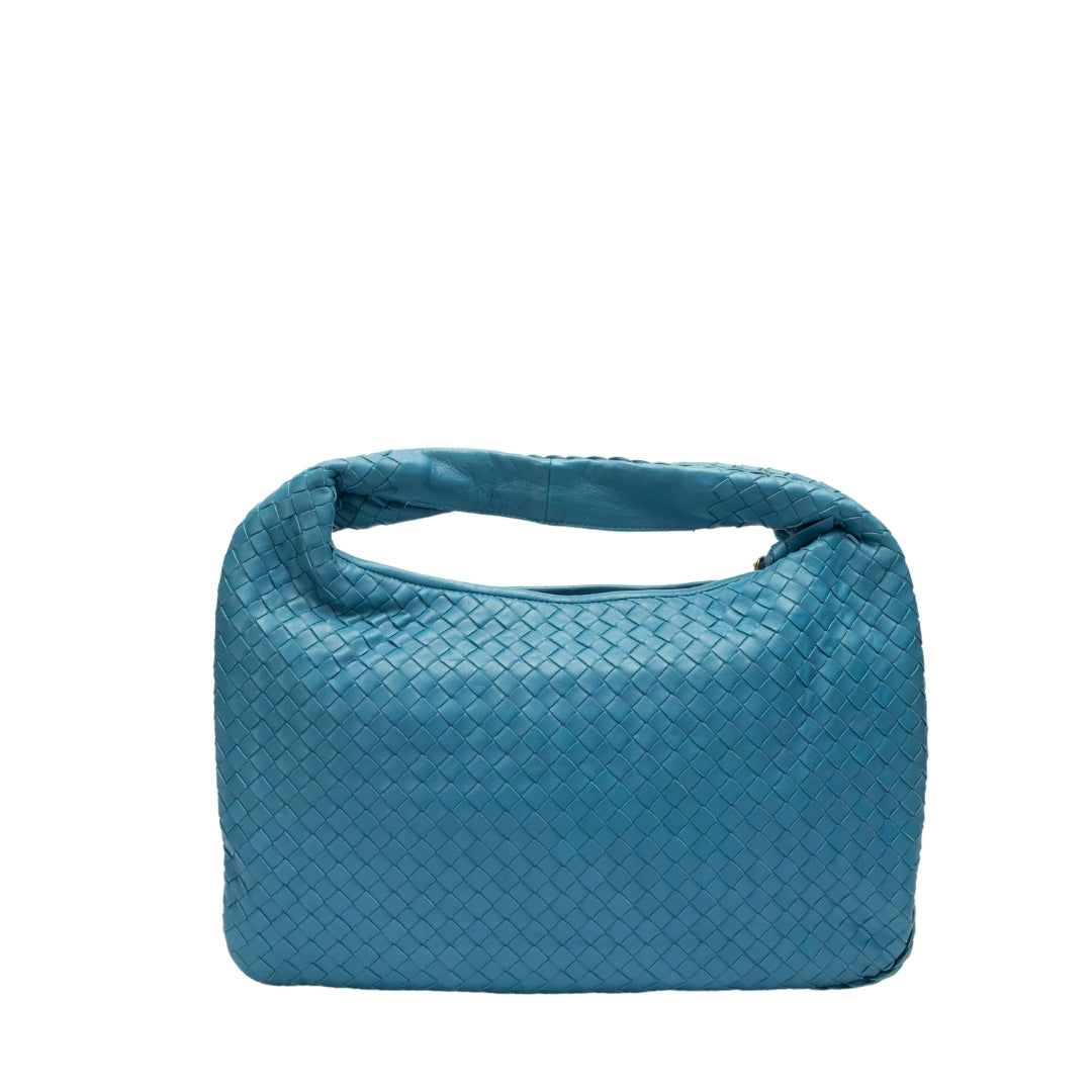 Bottega Veneta Medium Blue Intrecciato Leather Hobo Bag