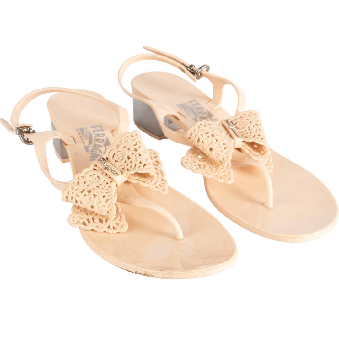 Salvatore Ferragamo Peach Jelly Perala Bow Thong Sandals