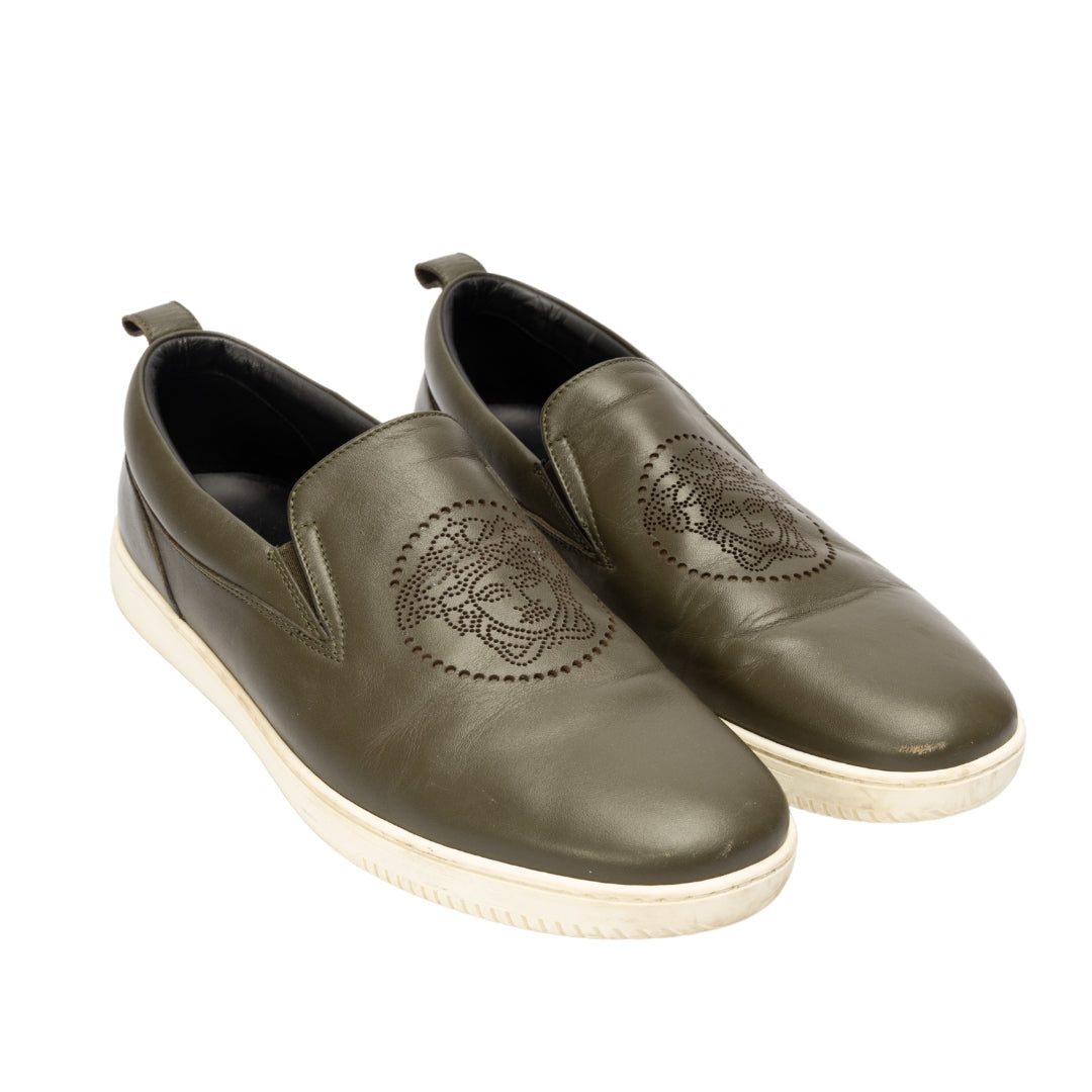 Versace Green Leather Medusa Loafers