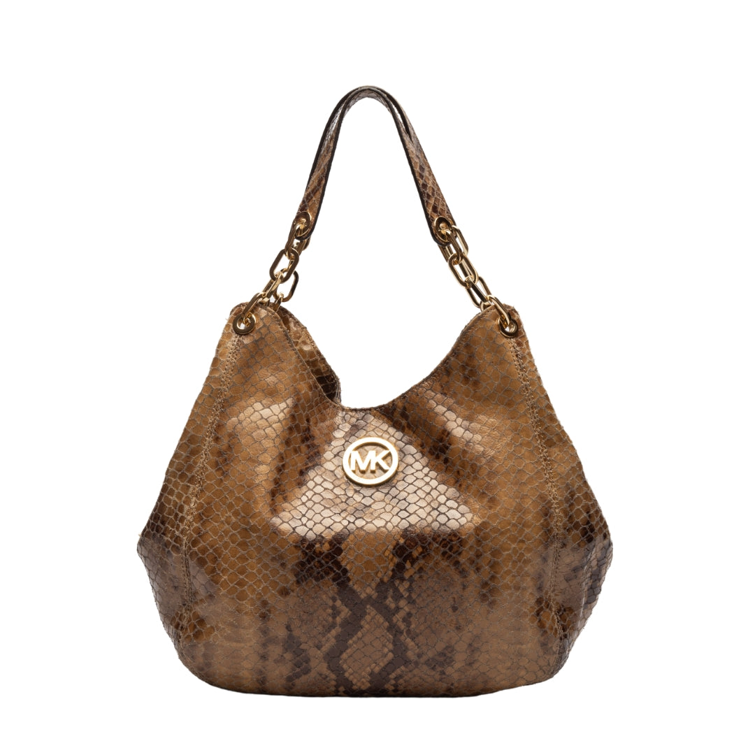 Michael Kors Brown Python Embossed Brown Leather Tote Bag