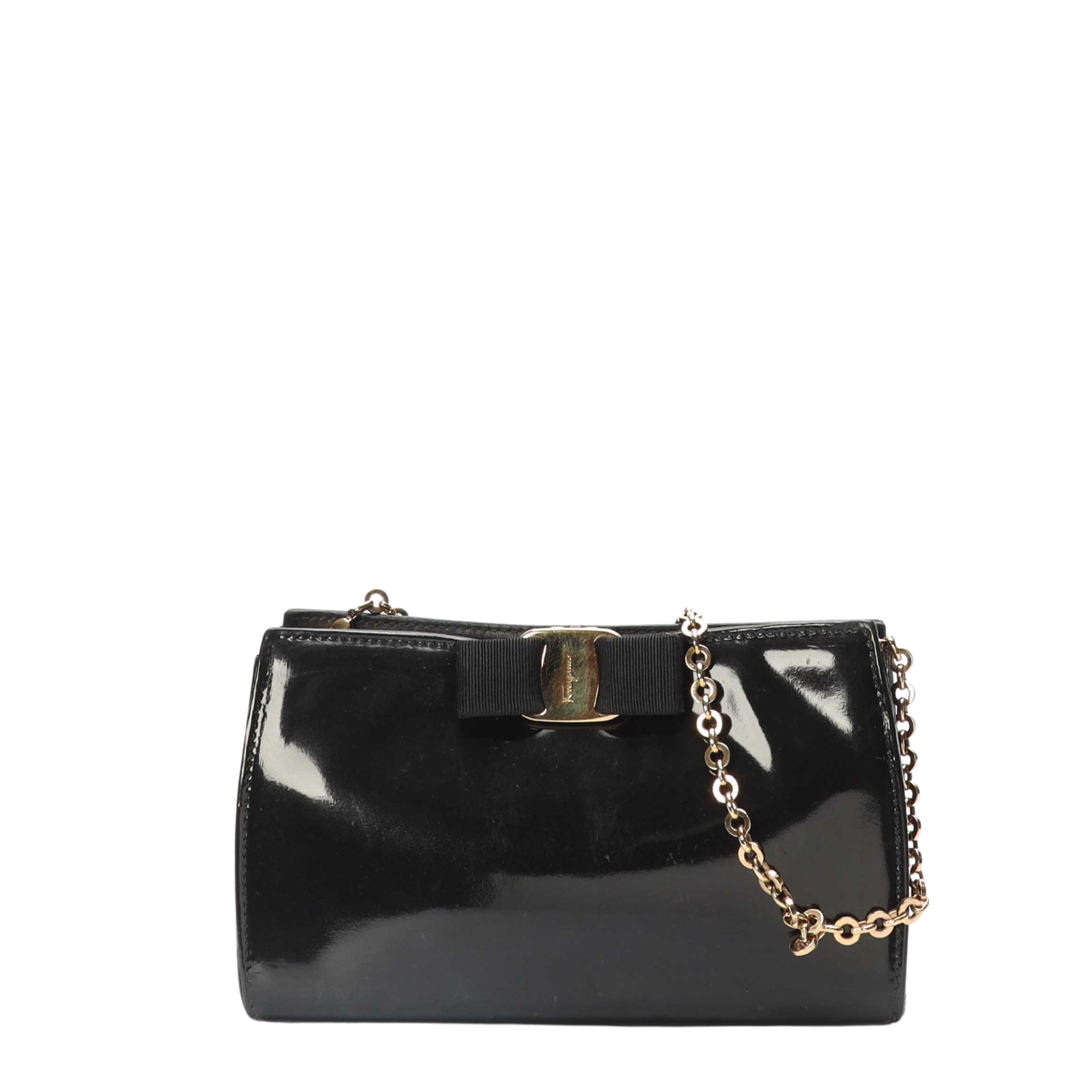 Salvatore Ferragamo Black Vara Piuma Chain Clutch