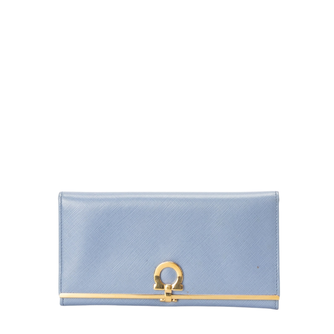 Salvatore Ferragamo Blue Gancini Vitello Continental Leather Wallet