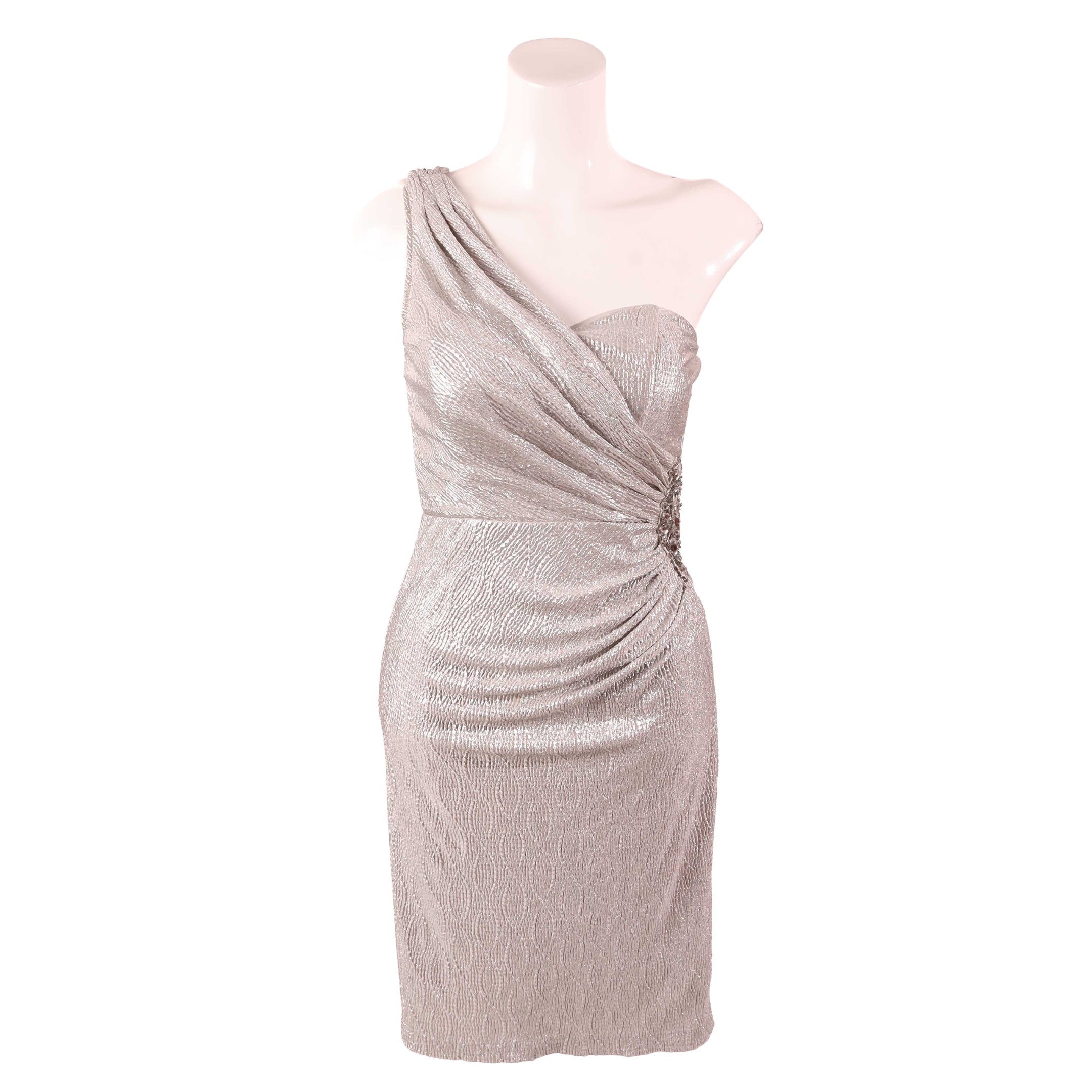 Cache One-Shoulder Metallic Cocktail Prom Dress