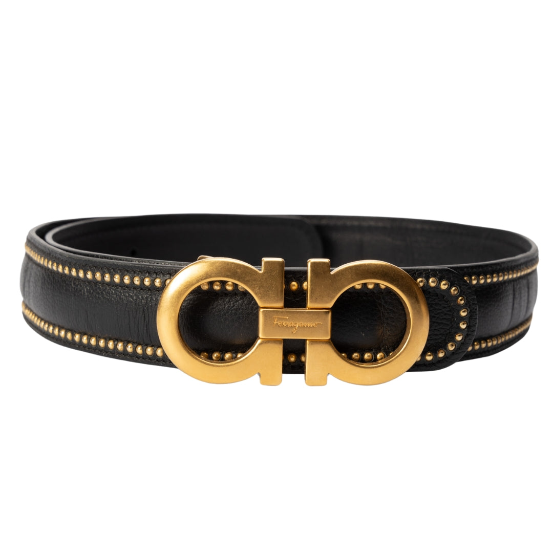 Salvatore Ferragamo Black Leather Studded Belt