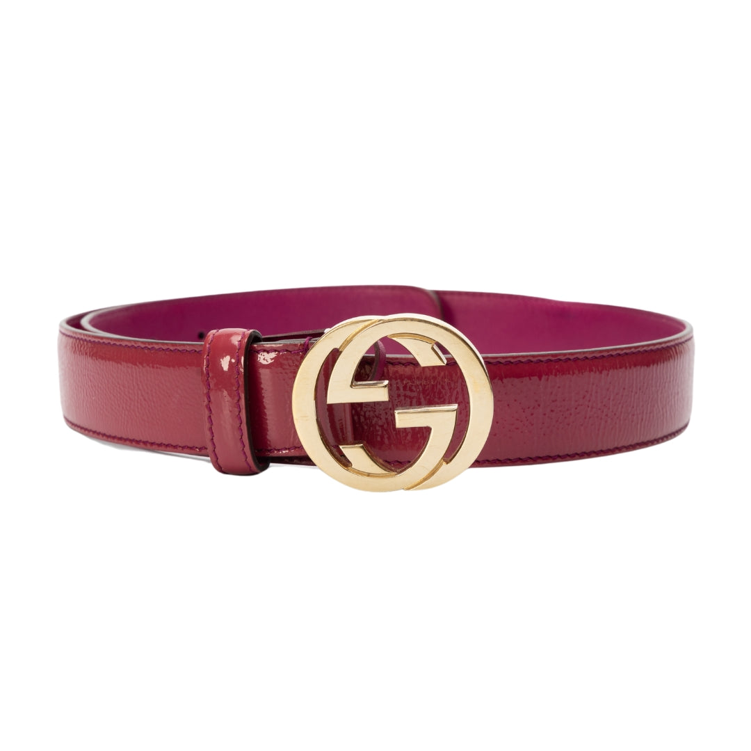 Gucci Pink Patent Leather Interlocking G Buckle Belt