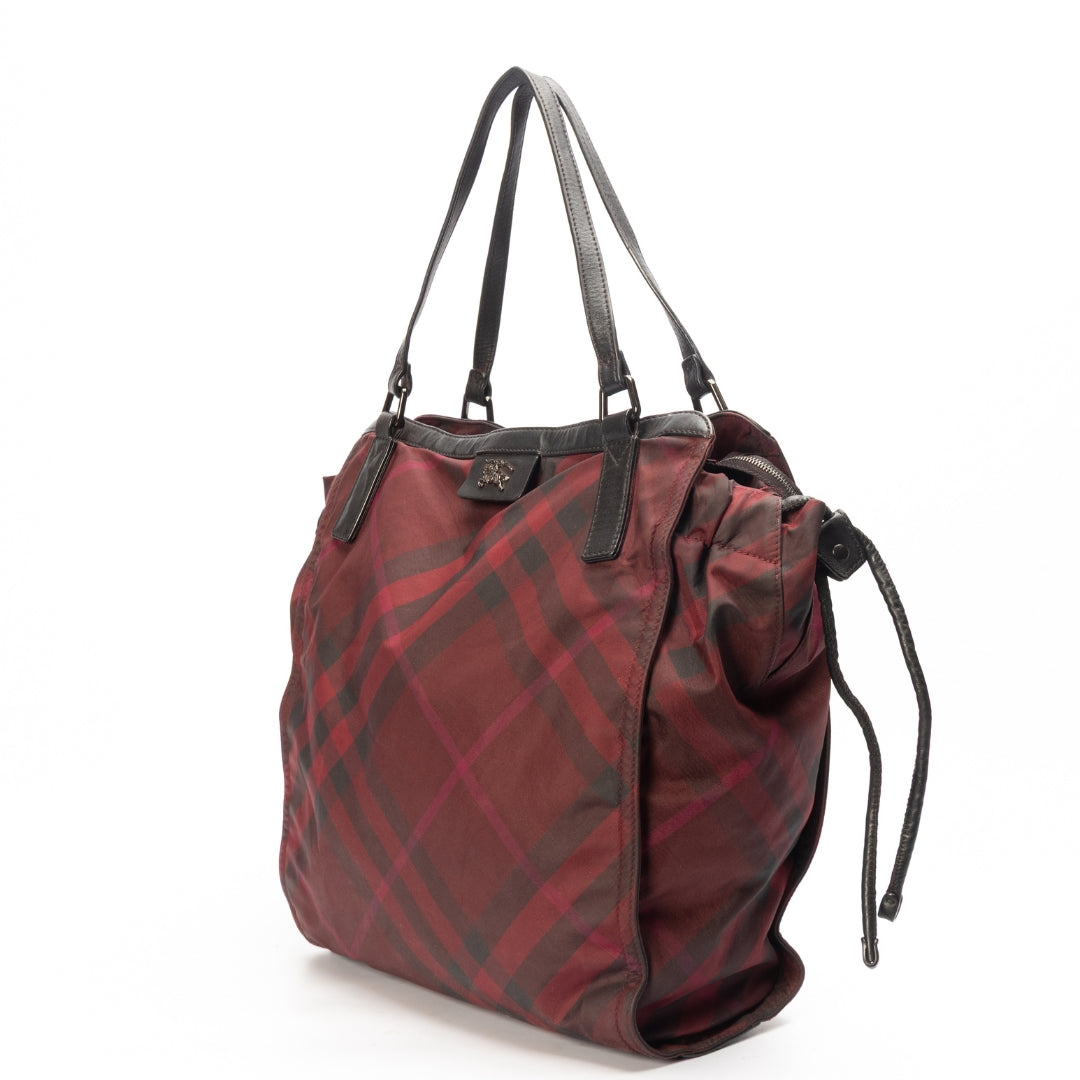 Burberry Burgundy Nova Check Nylon Tote