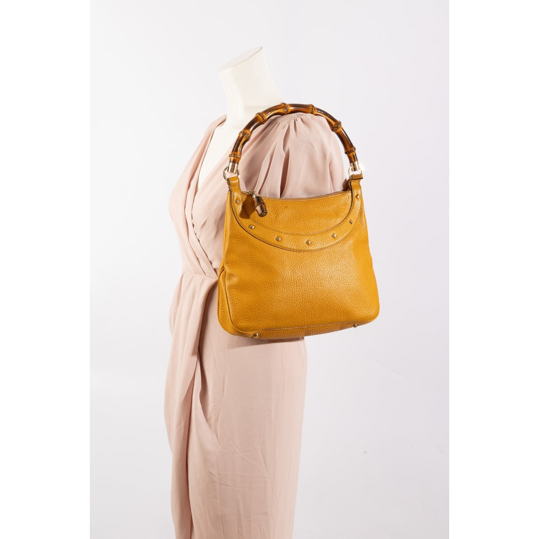 Gucci Yellow GG Canvas Bamboo Anita Handbag