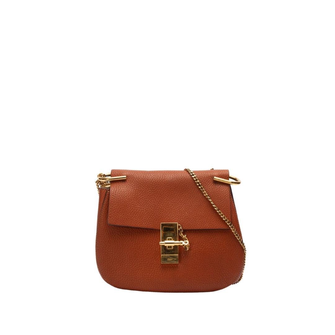 Chloe Burnt Orange Leather Medium Drew Crossbody Bag