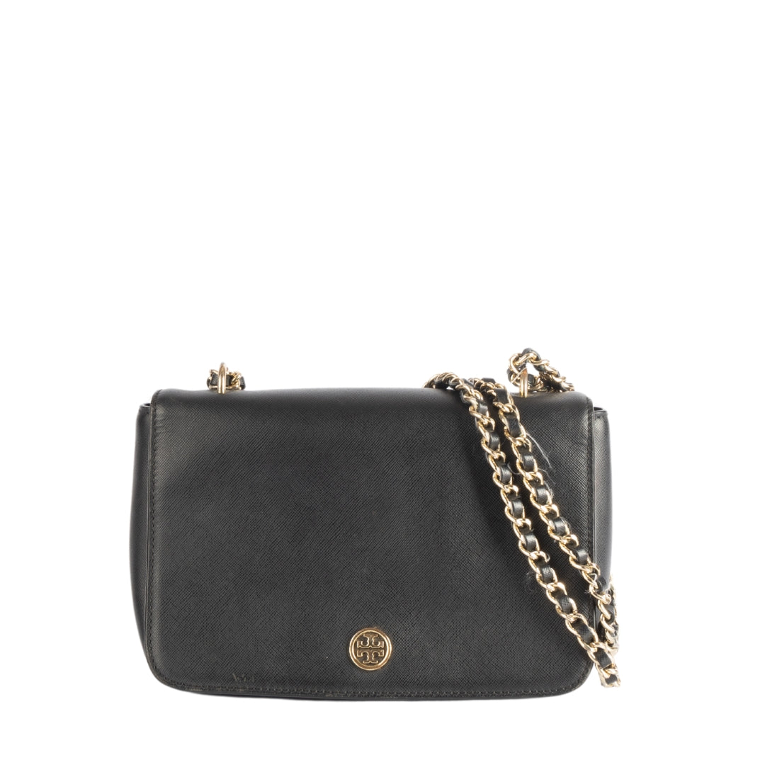 Tory Burch Black Leather Robinson Shoulder Bag