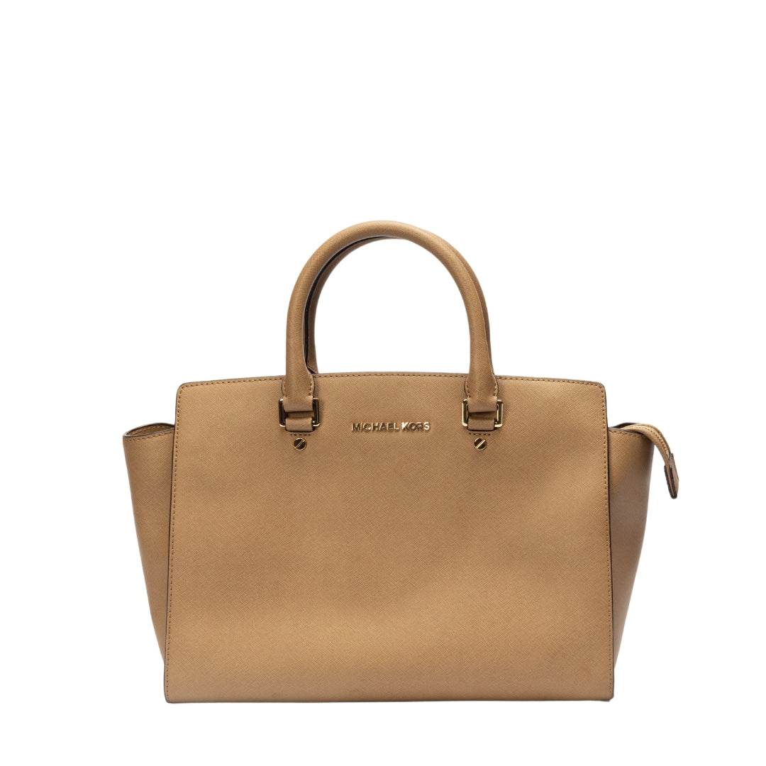 Michael Kors Beige Saffiano Leather Selma Satchel