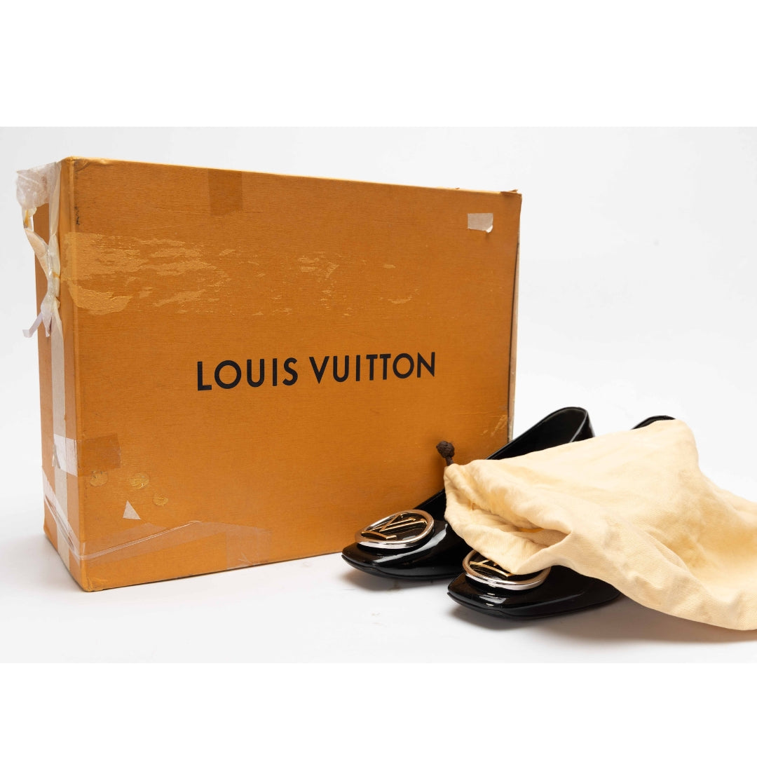Louis Vuitton Black Madeleine Logo Block Heel Pumps