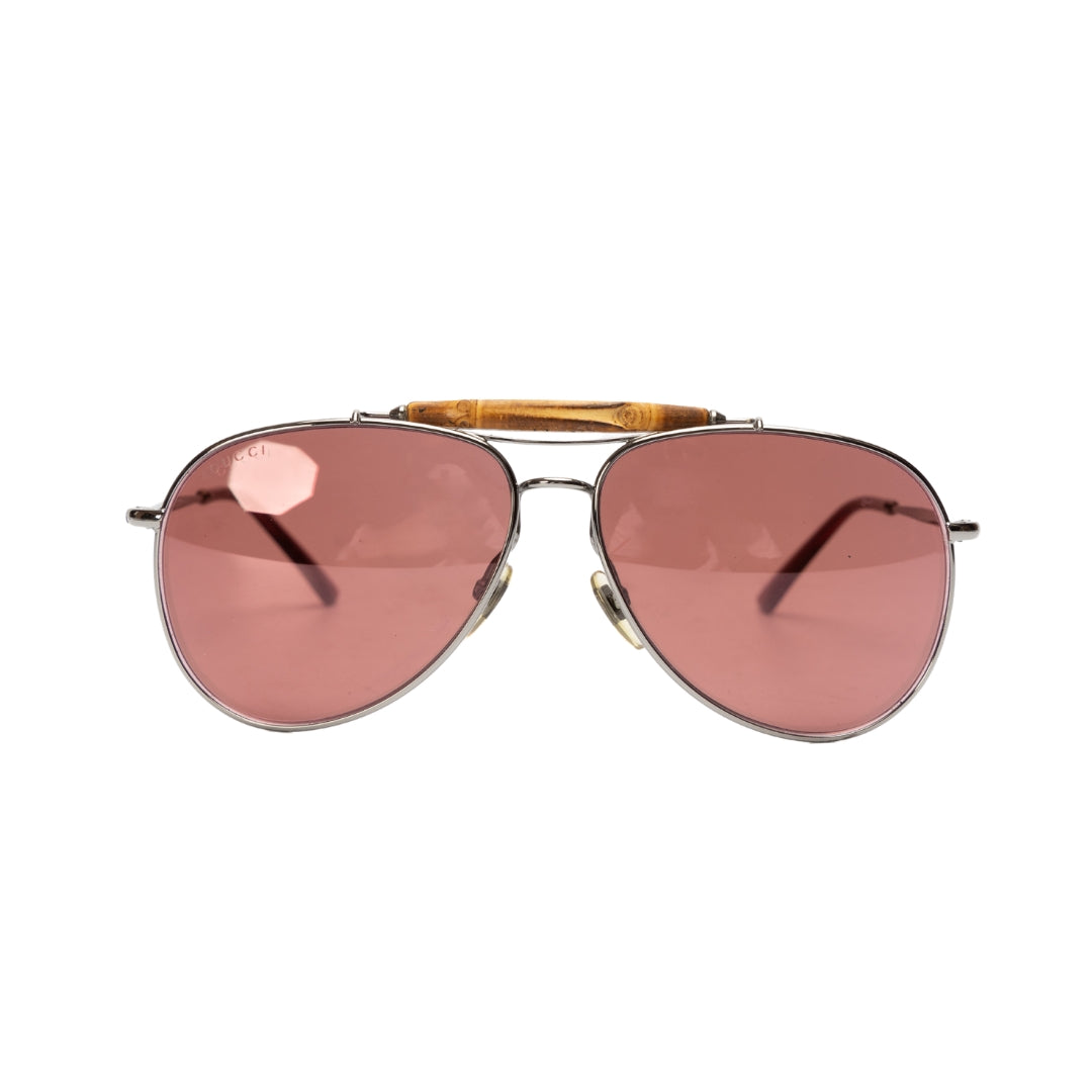 Gucci Bamboo Red Tinted Aviator Sunglasses