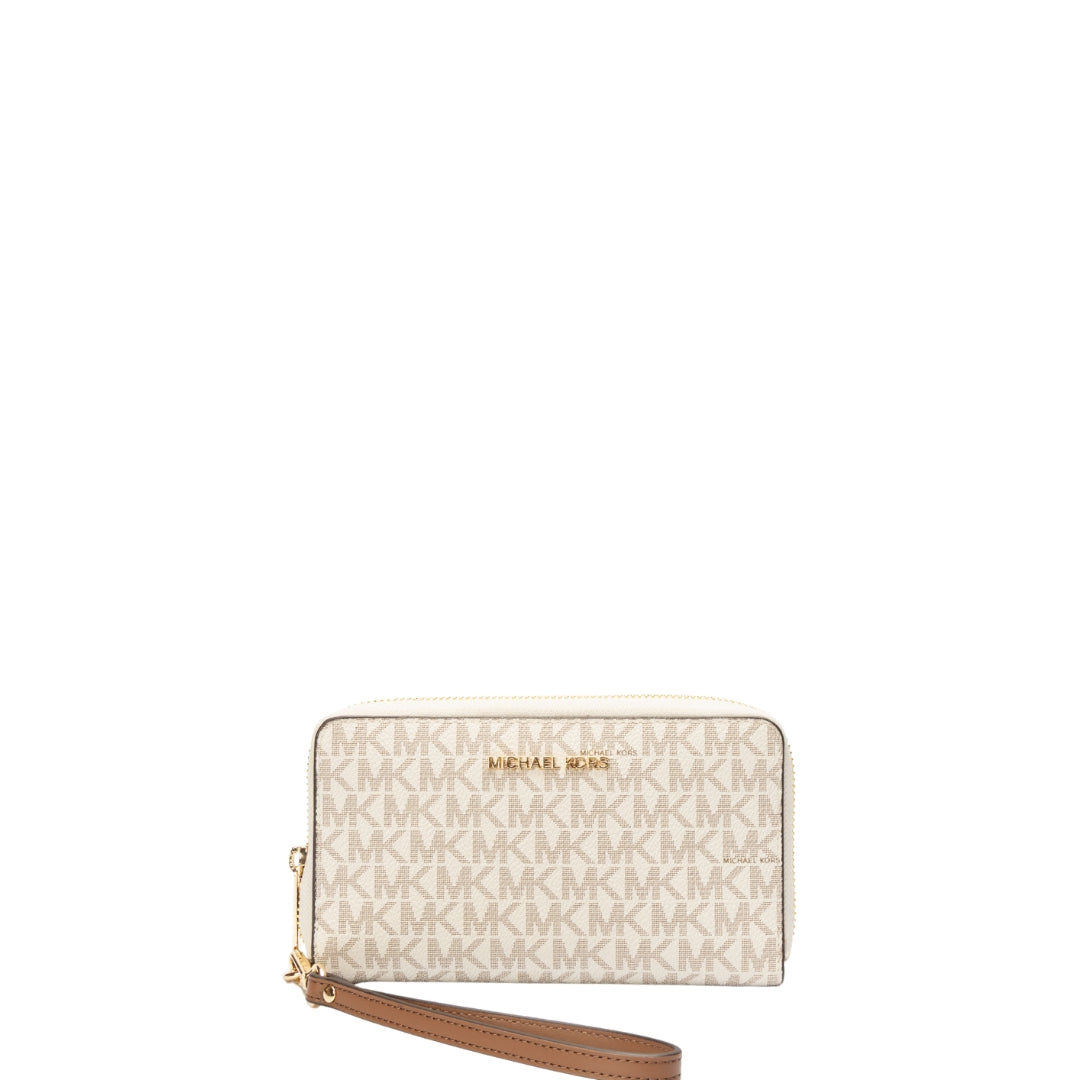 Michael Kors White Jet Set Logo Zip-Around Wristlet