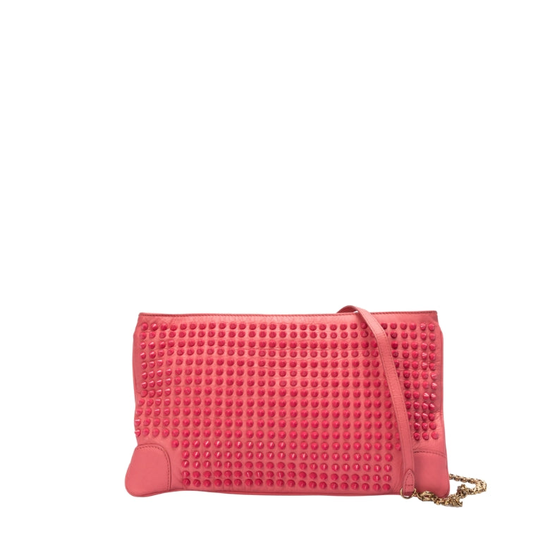 Christian Louboutin Pink Calf Leather Loubiposh Spiked Clutch Bag