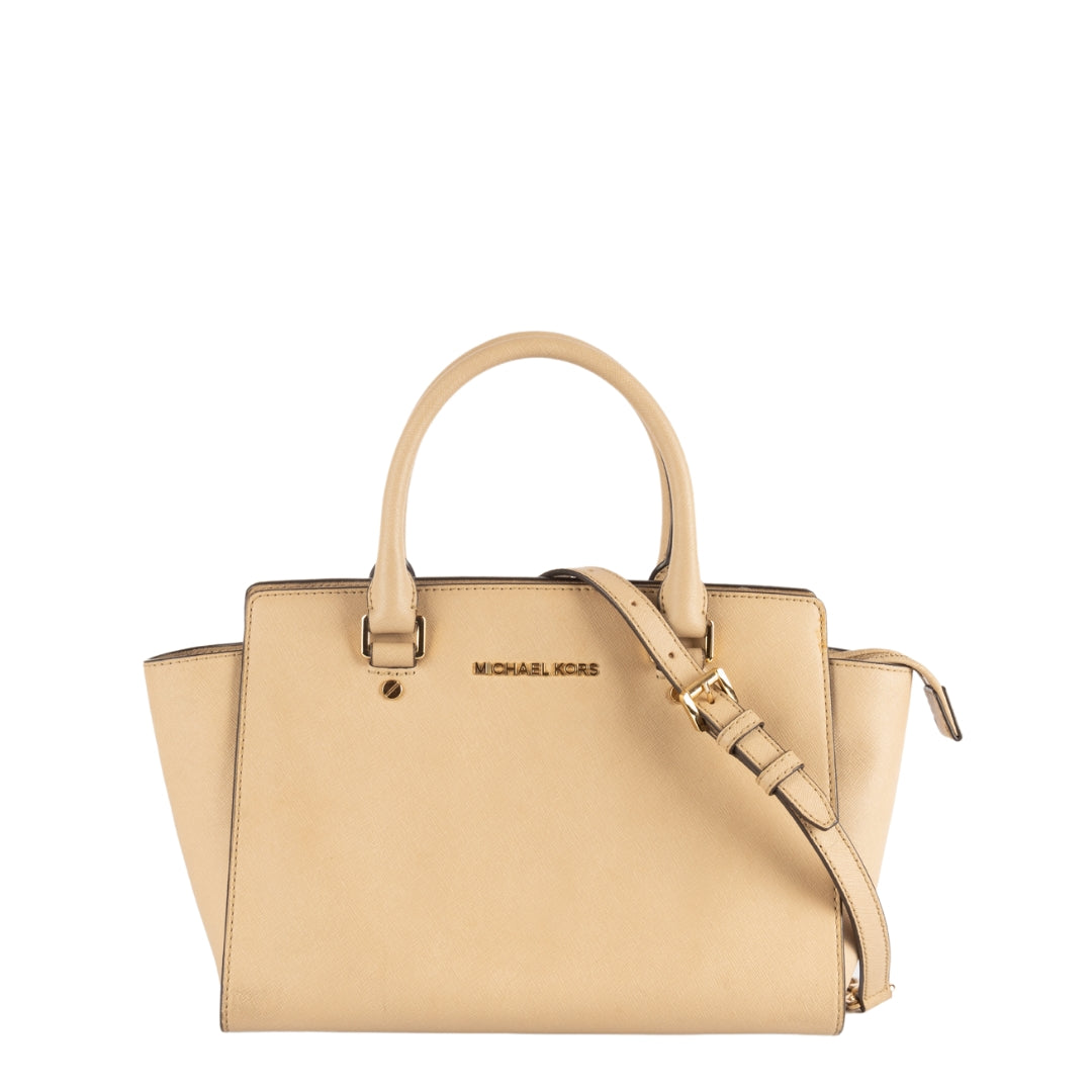 Michael Kors Beige Leather Medium Selma Satchel